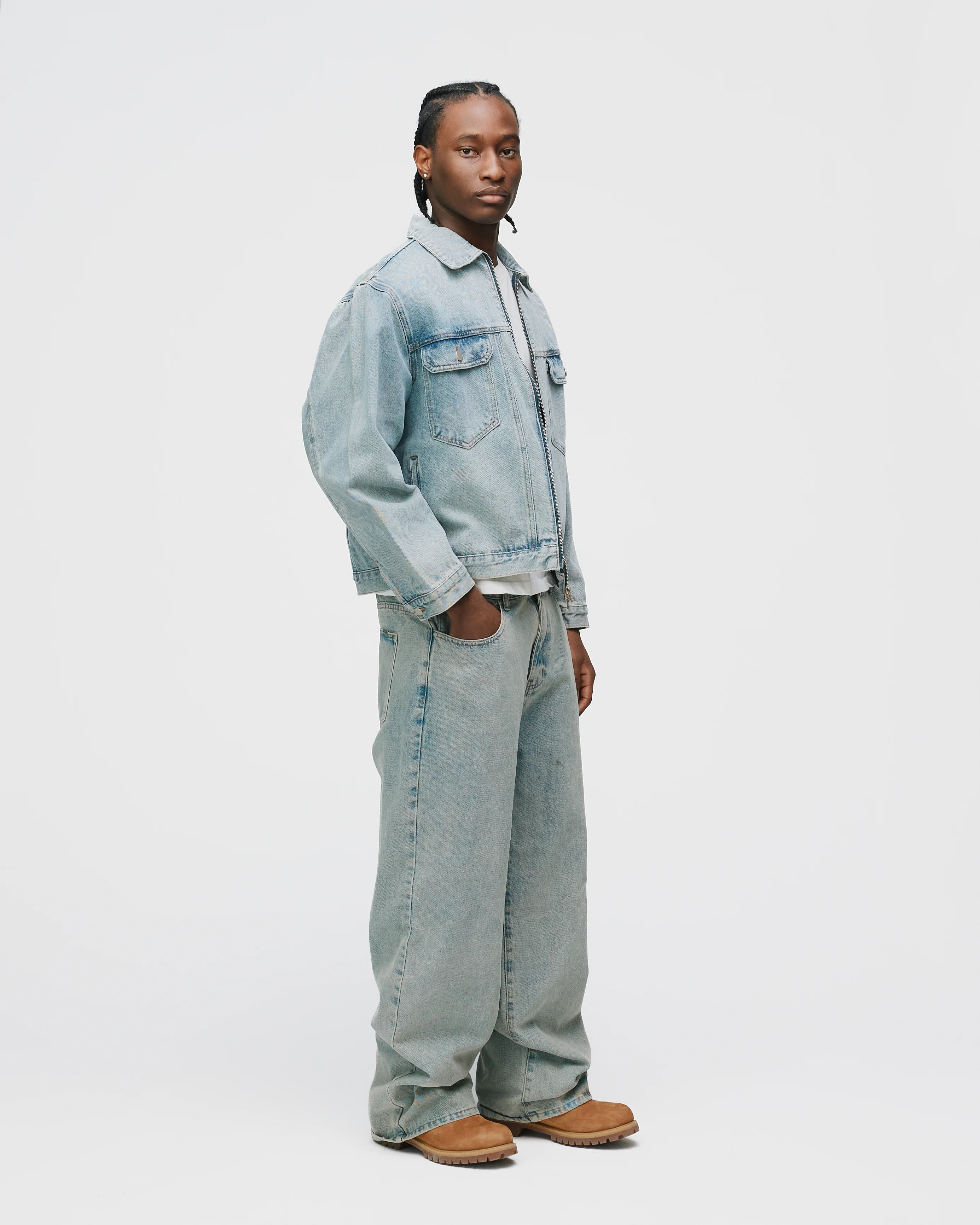 Baggy Denim Pants - Washed Blue - Image 5