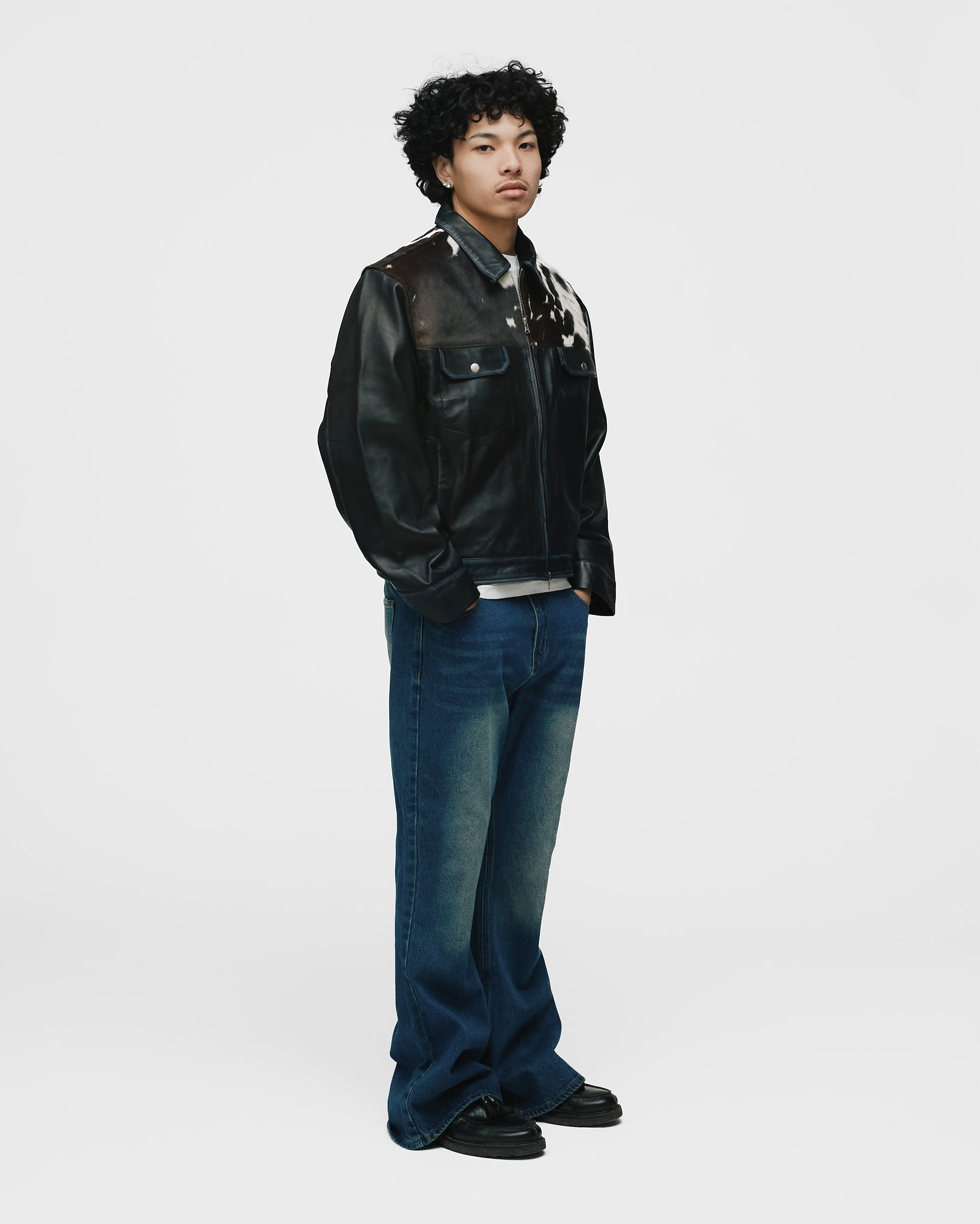 Cowhide Leather Jacket - Black - Image 5