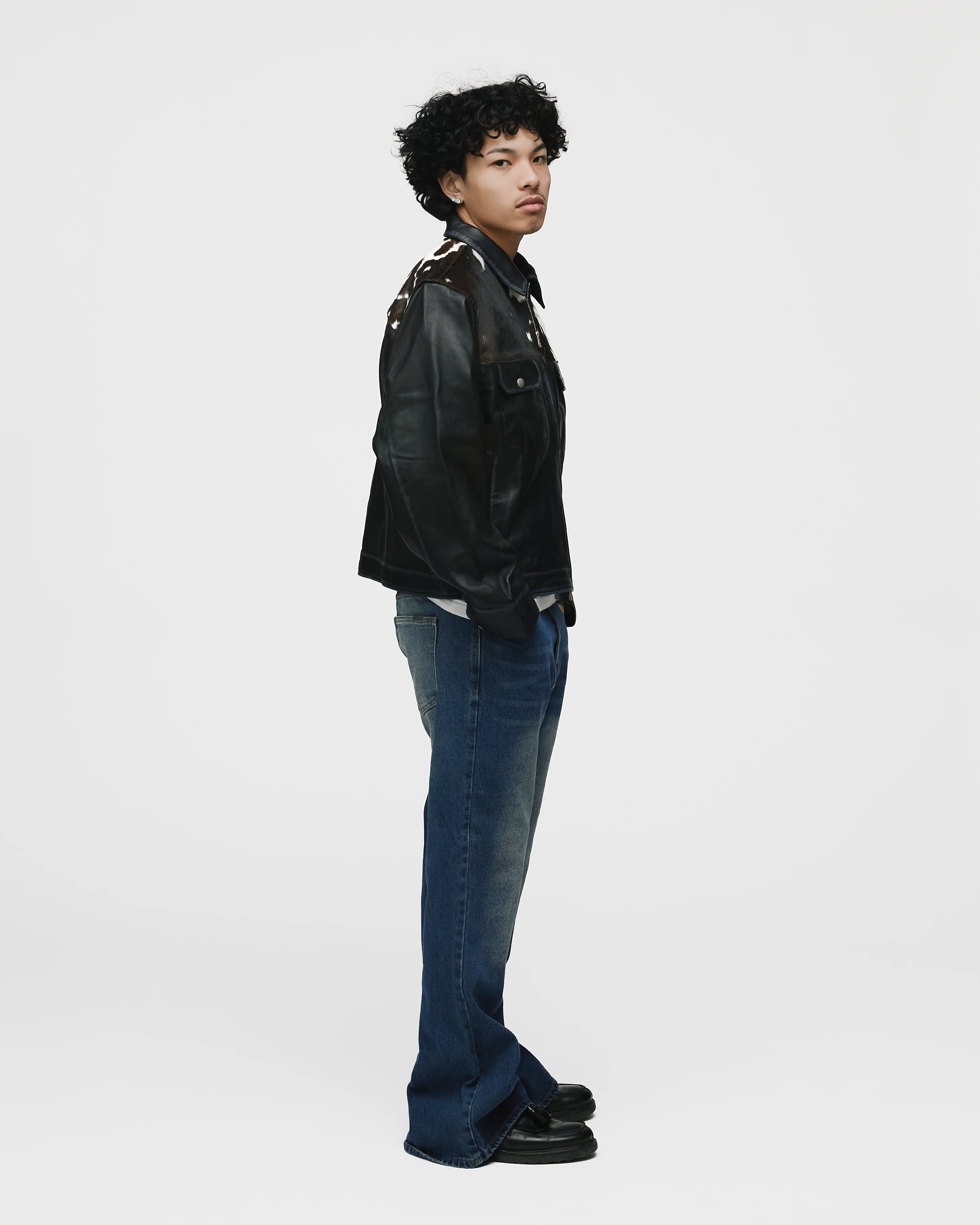 Cowhide Leather Jacket - Black - Image 6