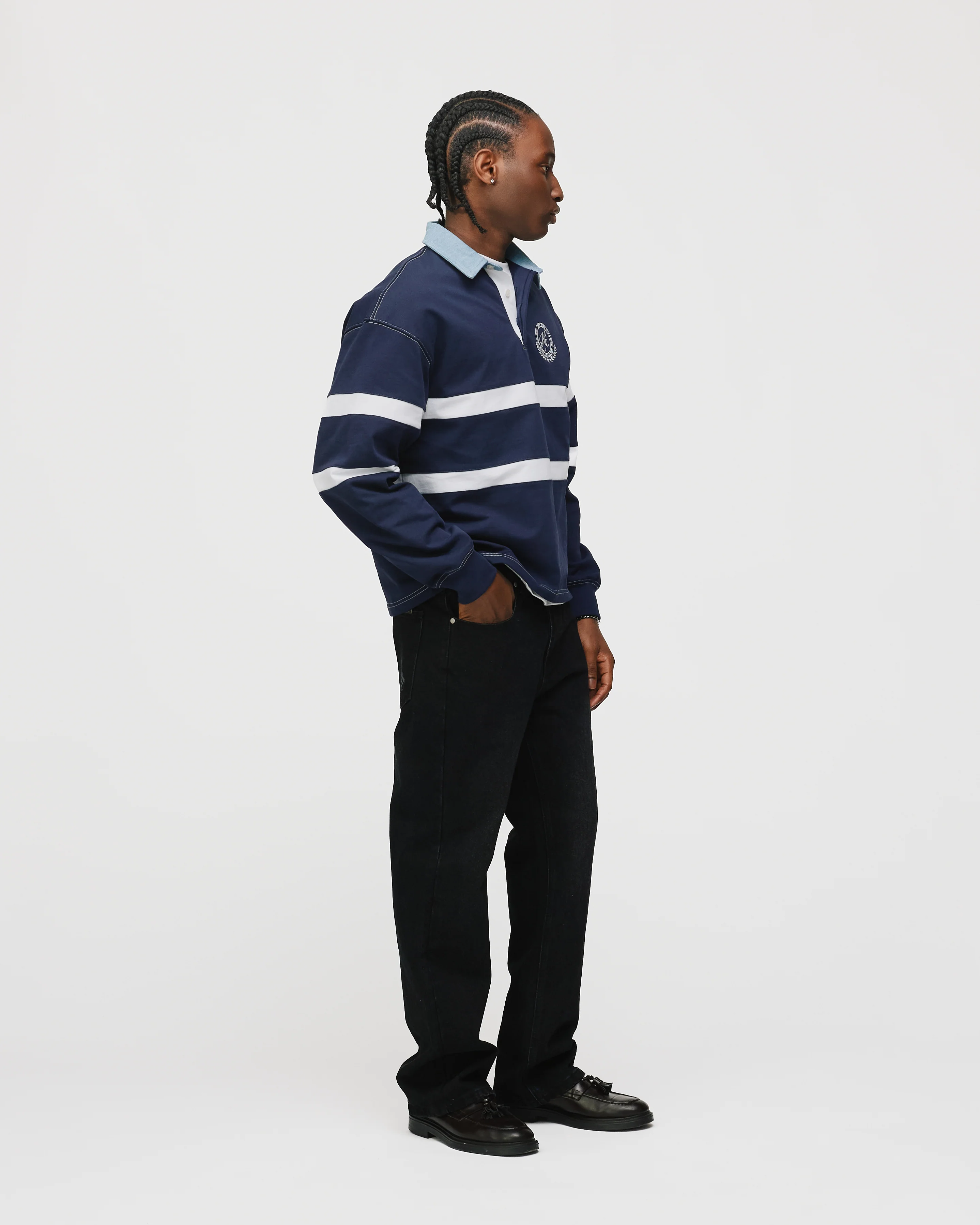 Cropped Rugby Shirt - Navy Blue - Image 4