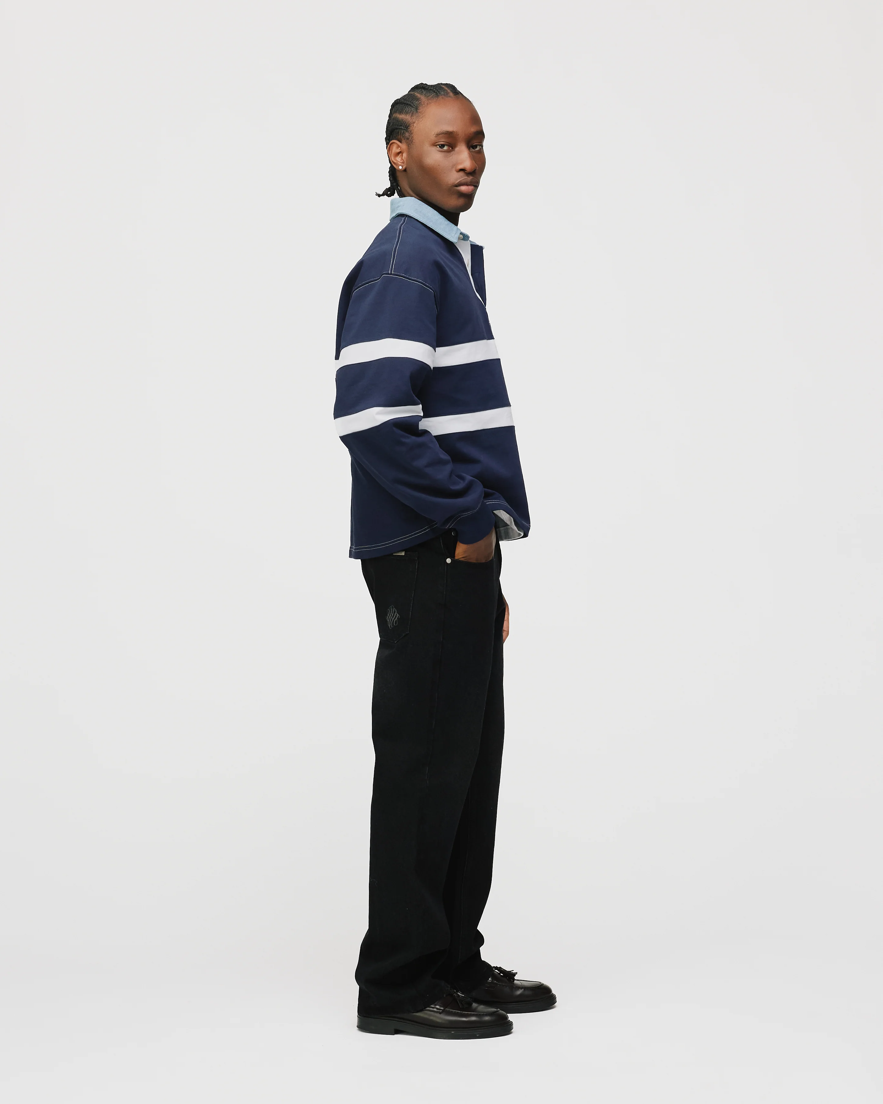 Cropped Rugby Shirt - Navy Blue - Image 5