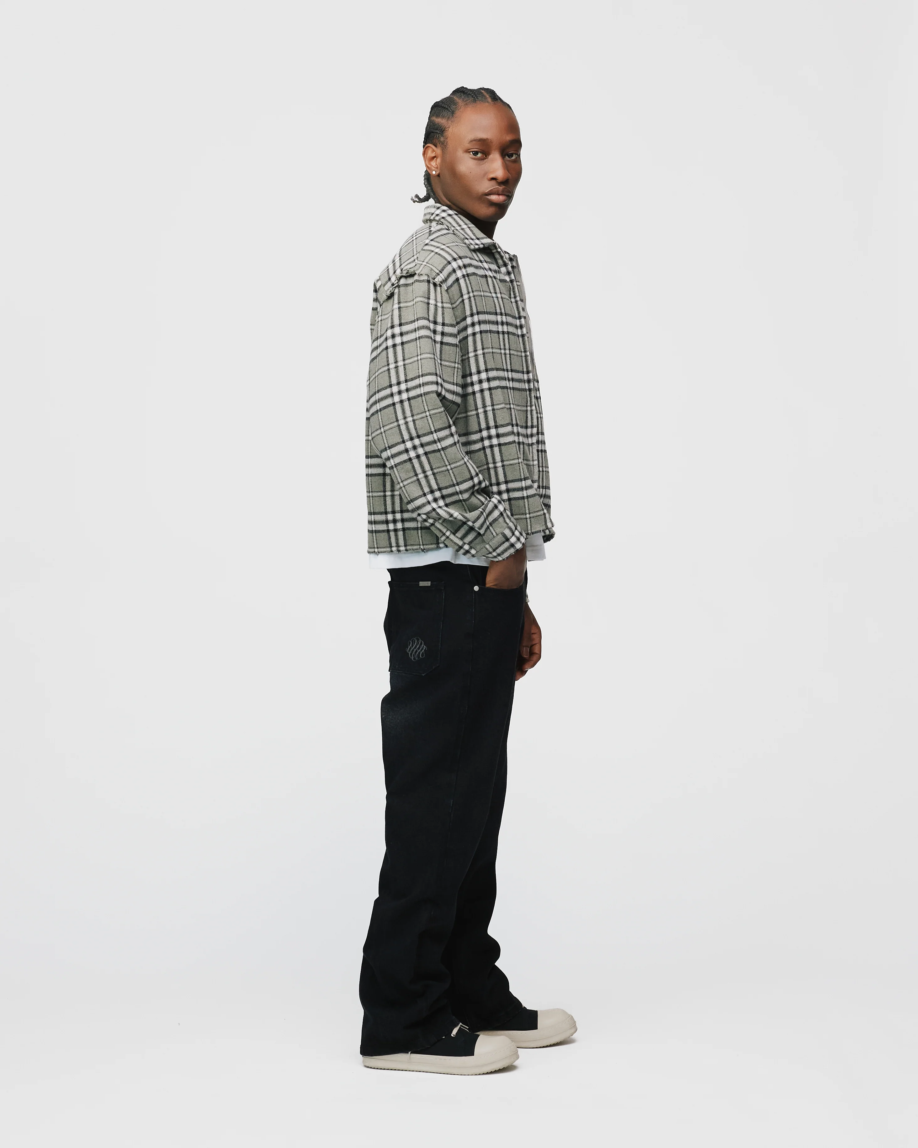Cropped Zip Flannel - Grey - Image 6