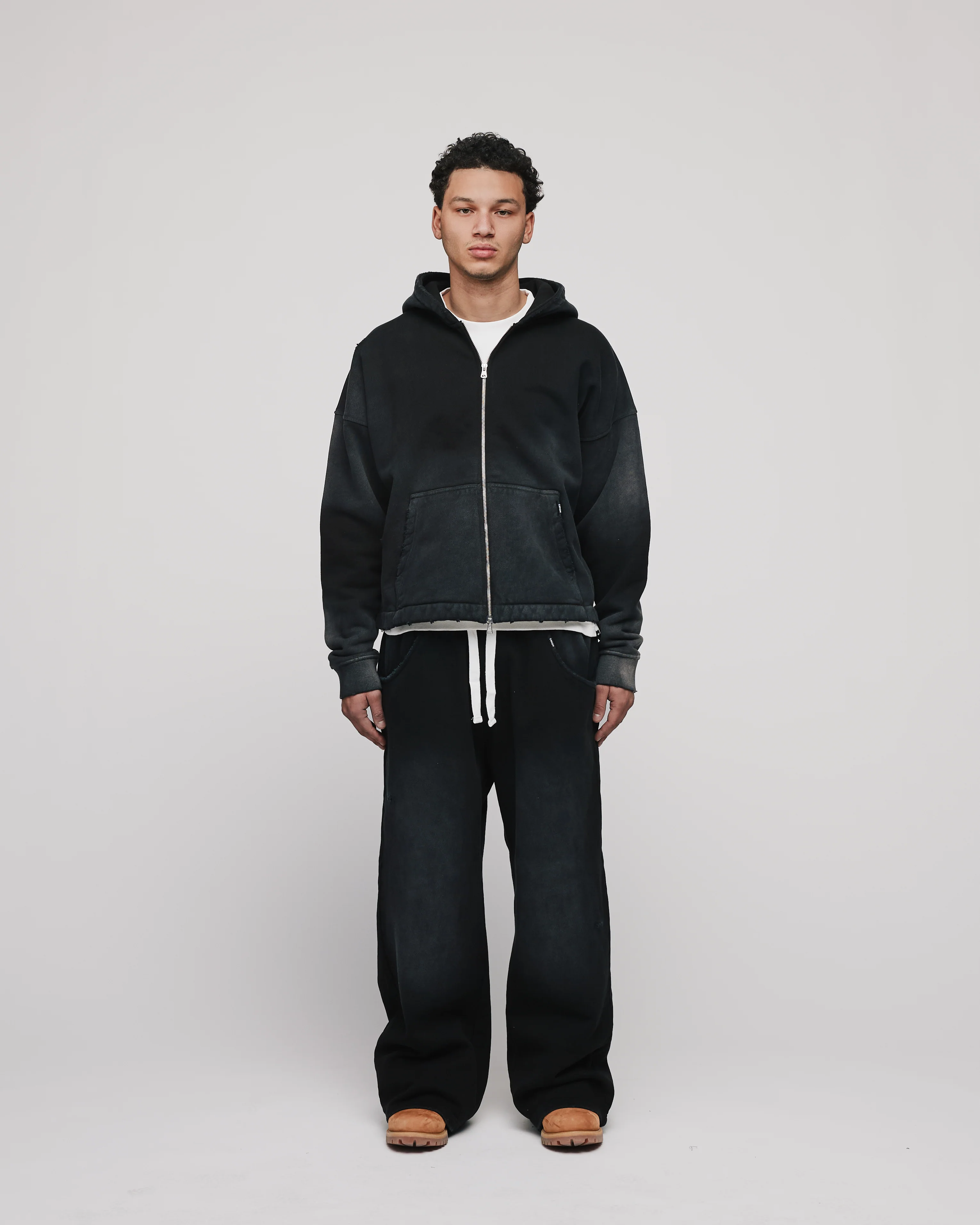 Cropped Zip Hoodie - Sunfaded Black - Image 2
