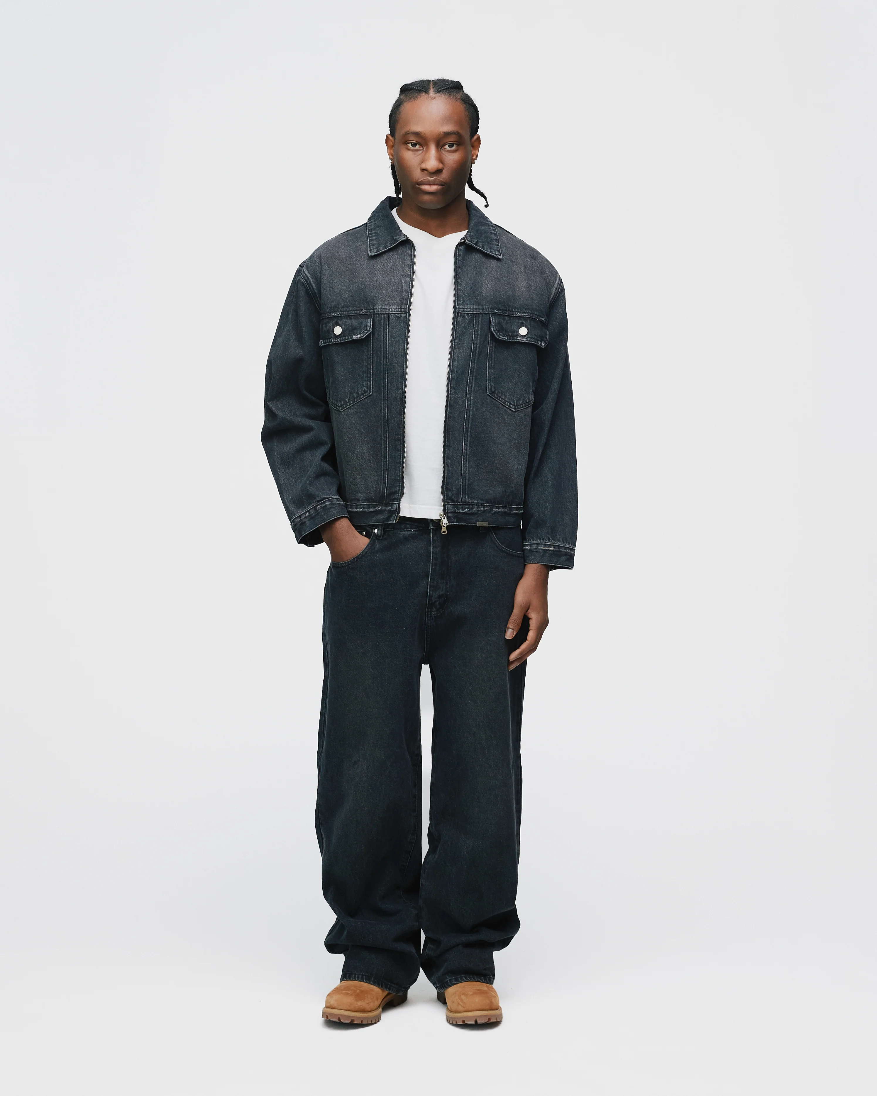Denim Zip Jacket - Washed Black - Image 4