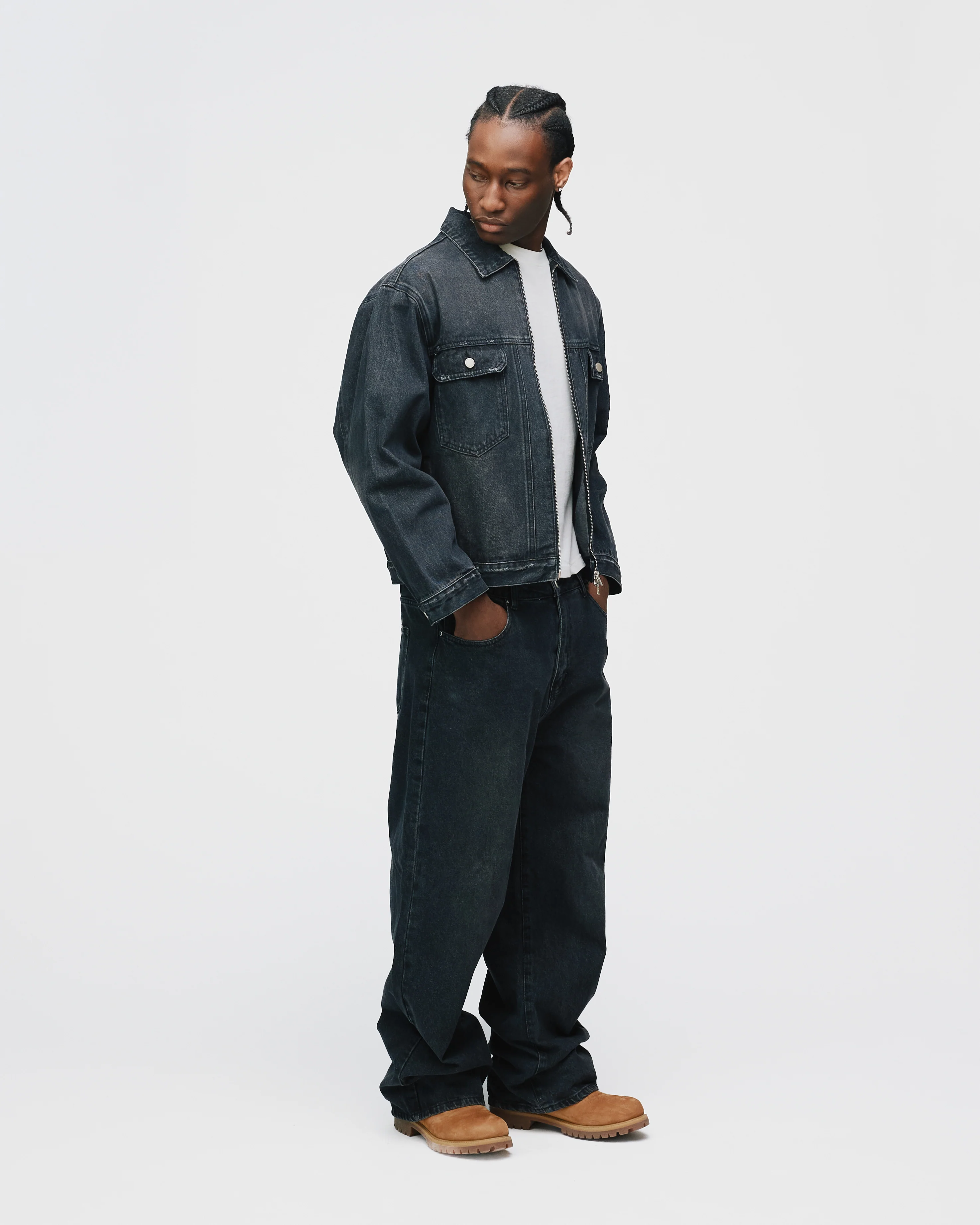 Denim Zip Jacket - Washed Black - Image 5