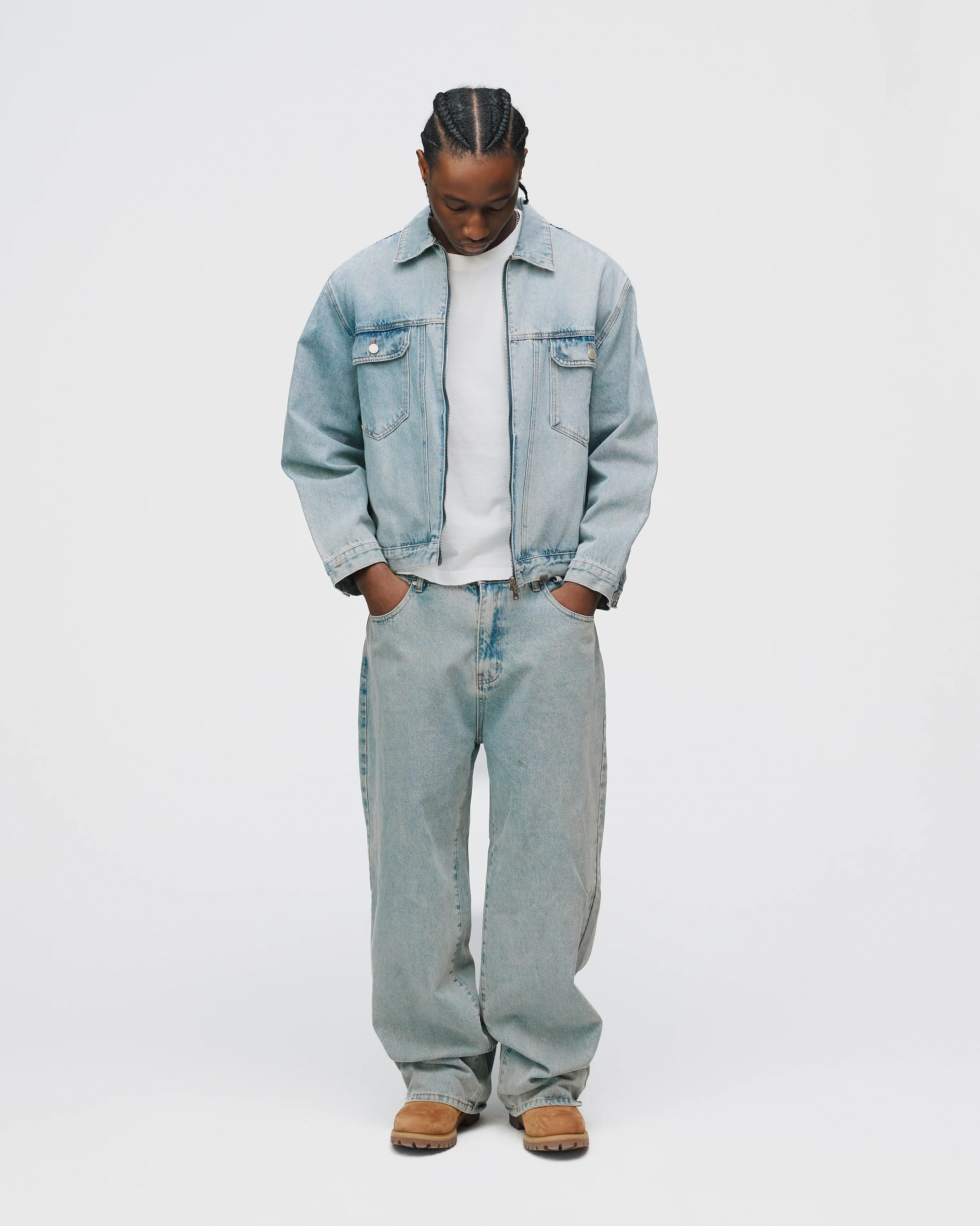 Denim Zip Jacket - Washed Blue - Image 4