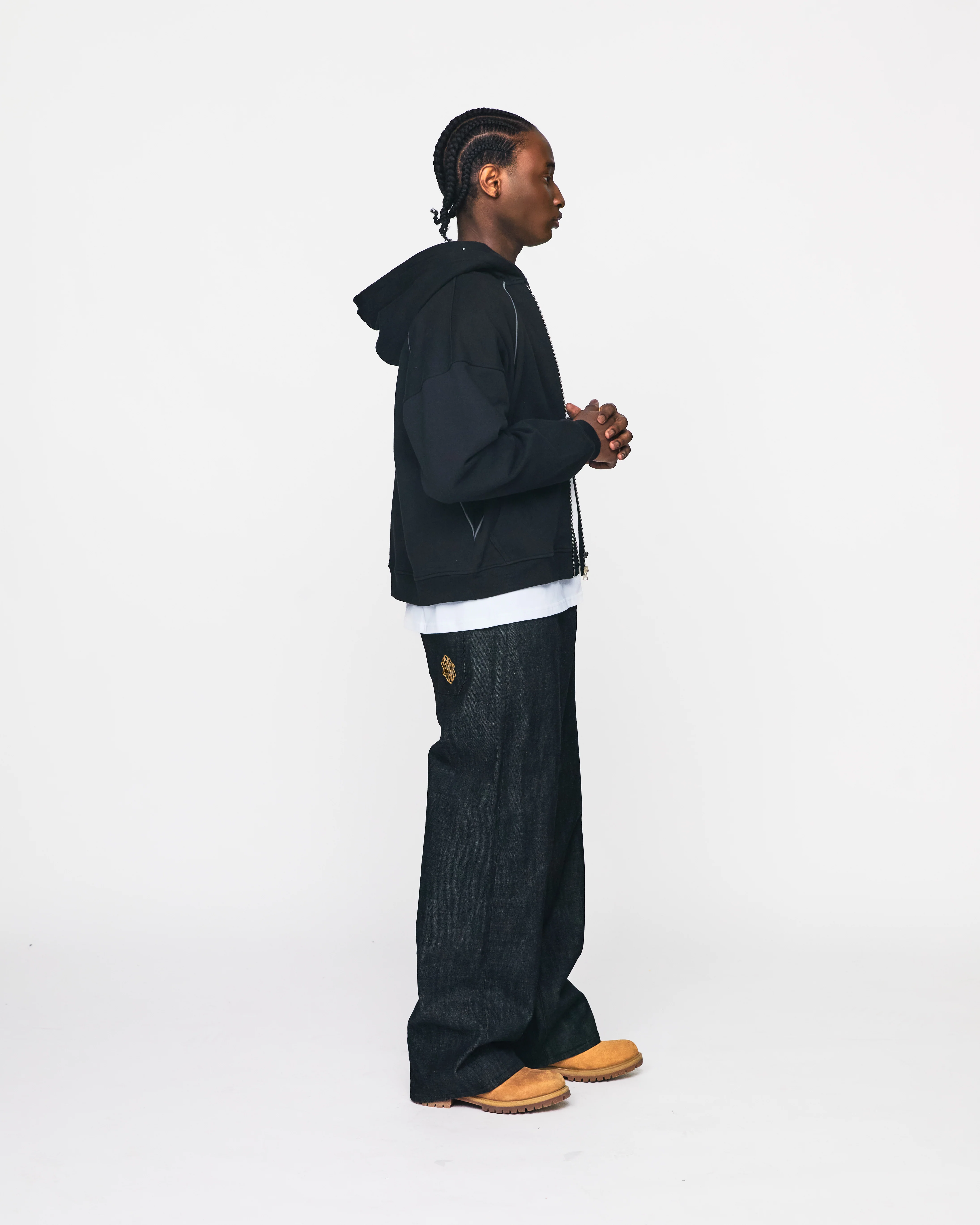 Double Layer Zip Hoodie - Black - Image 5