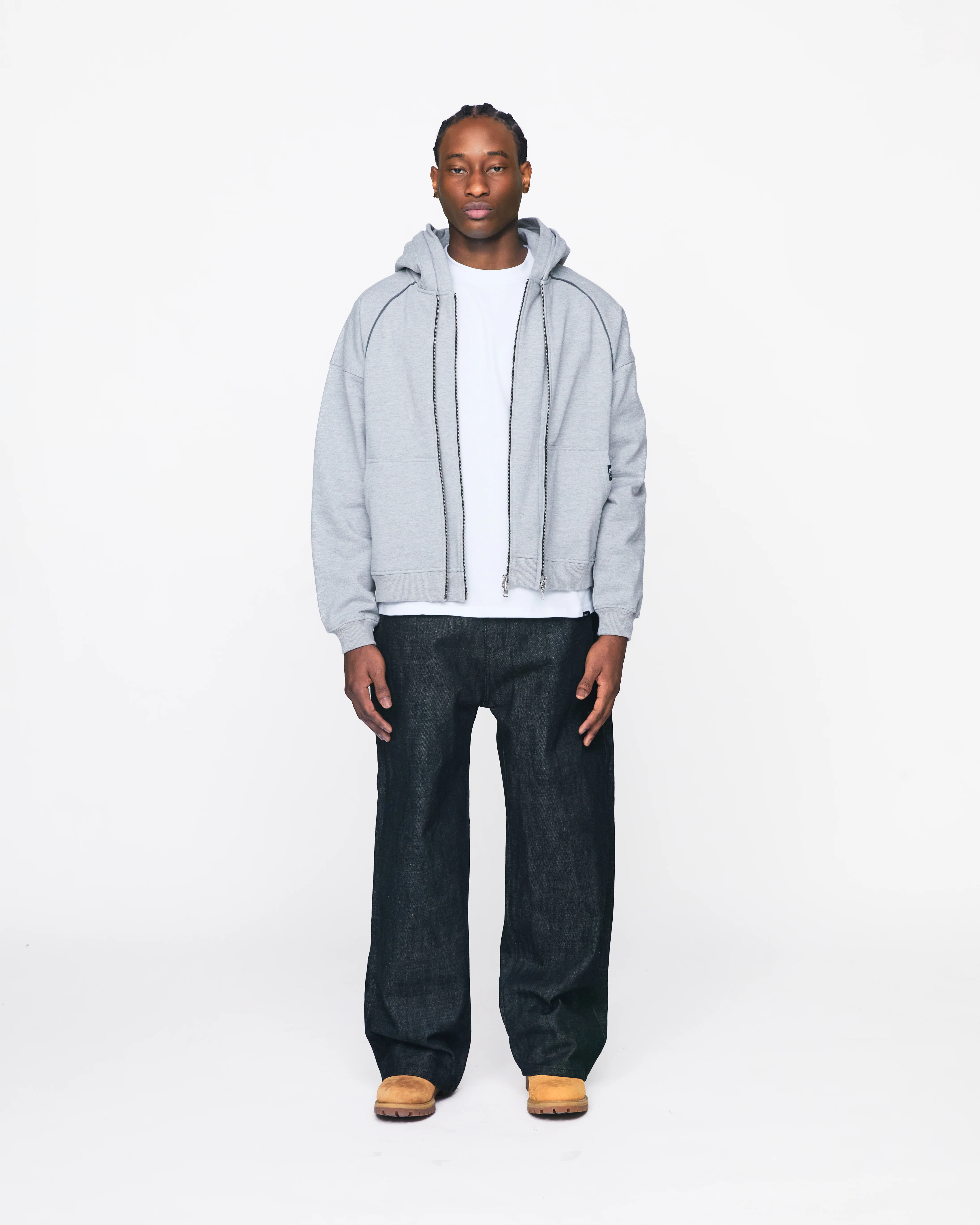 Double Layer Zip Hoodie - Grey - Image 2