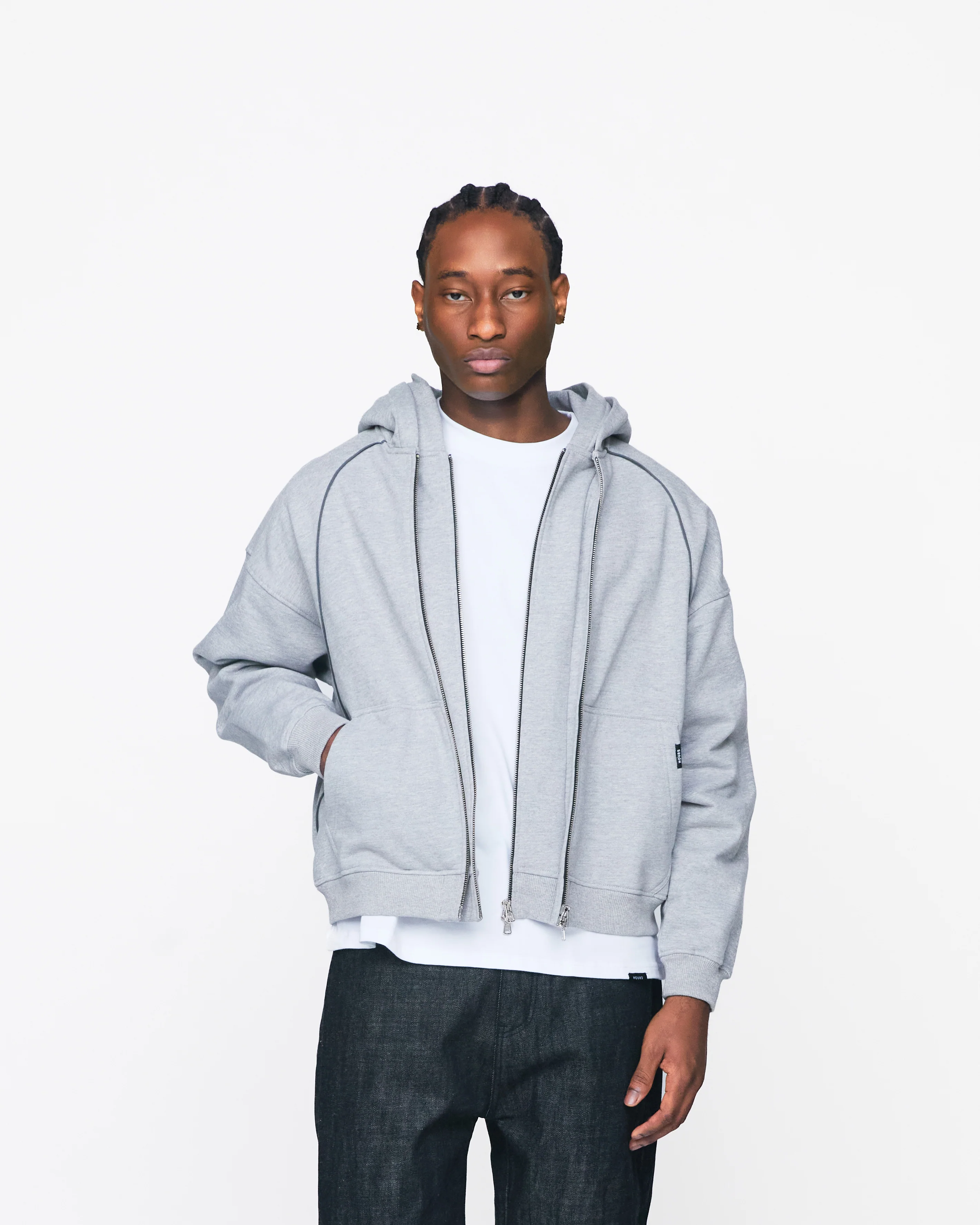 Double Layer Zip Hoodie - Grey - Image 3
