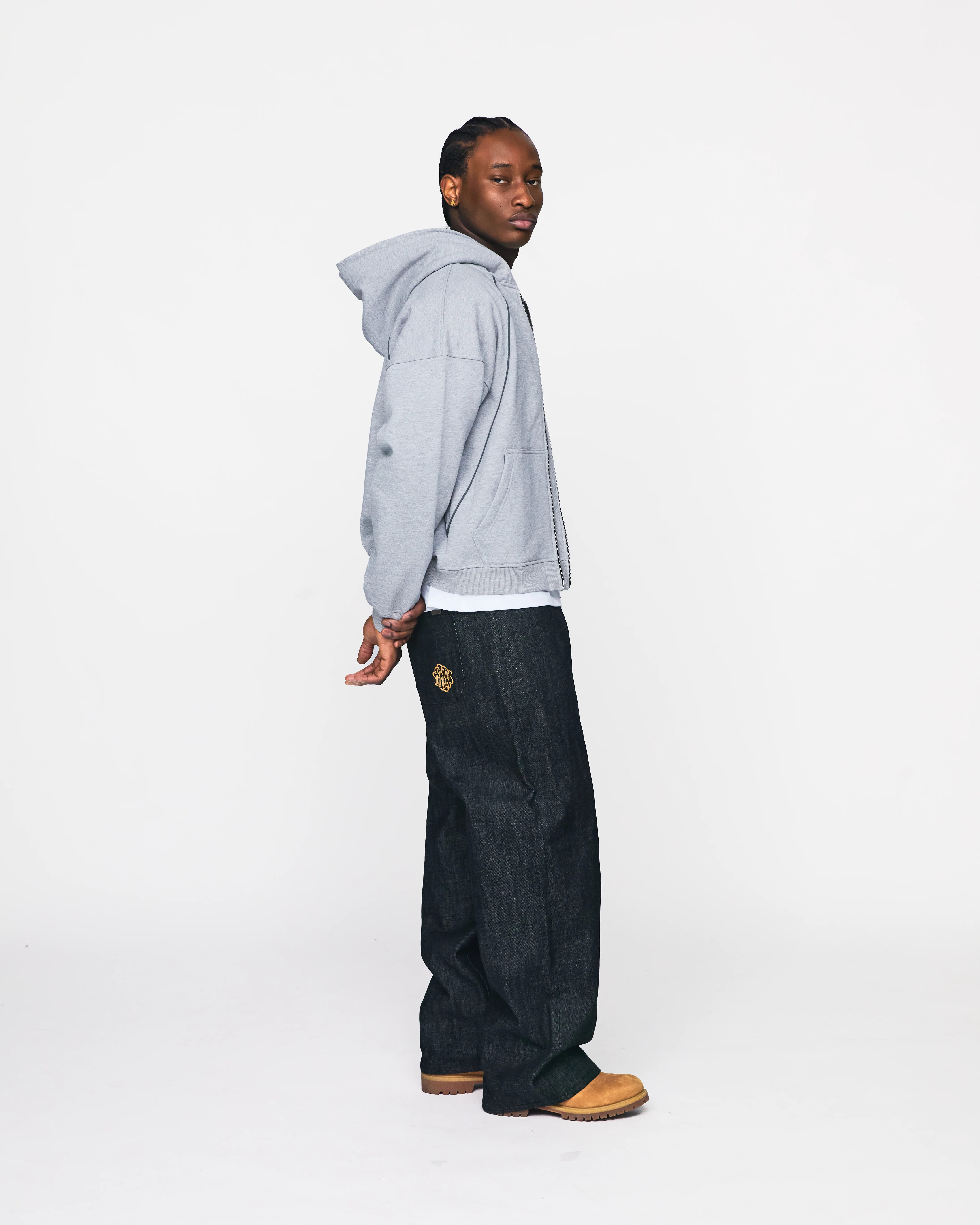 Double Layer Zip Hoodie - Grey - Image 5