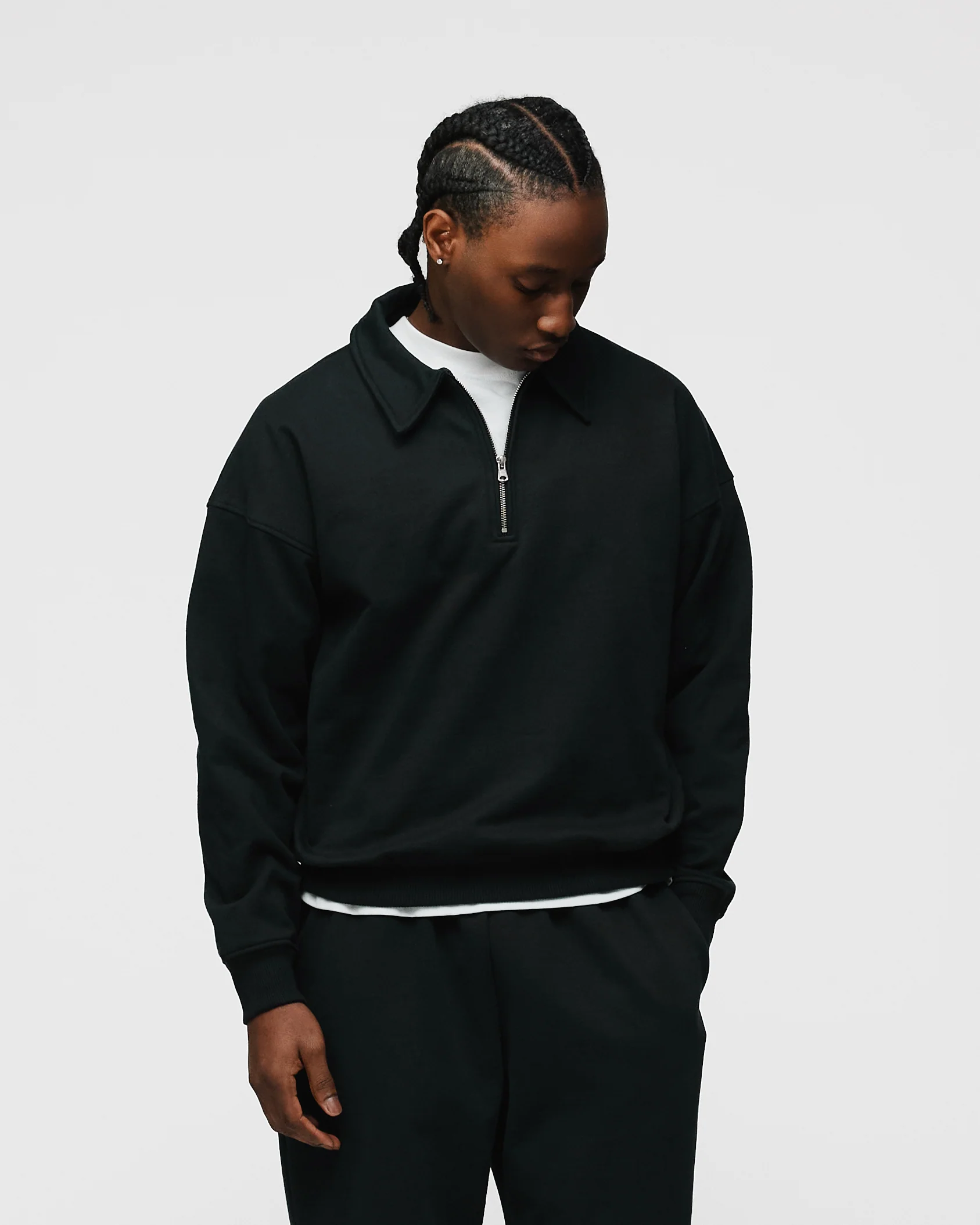 Drop Shoulder 1/4 Zip - Black - Image 3