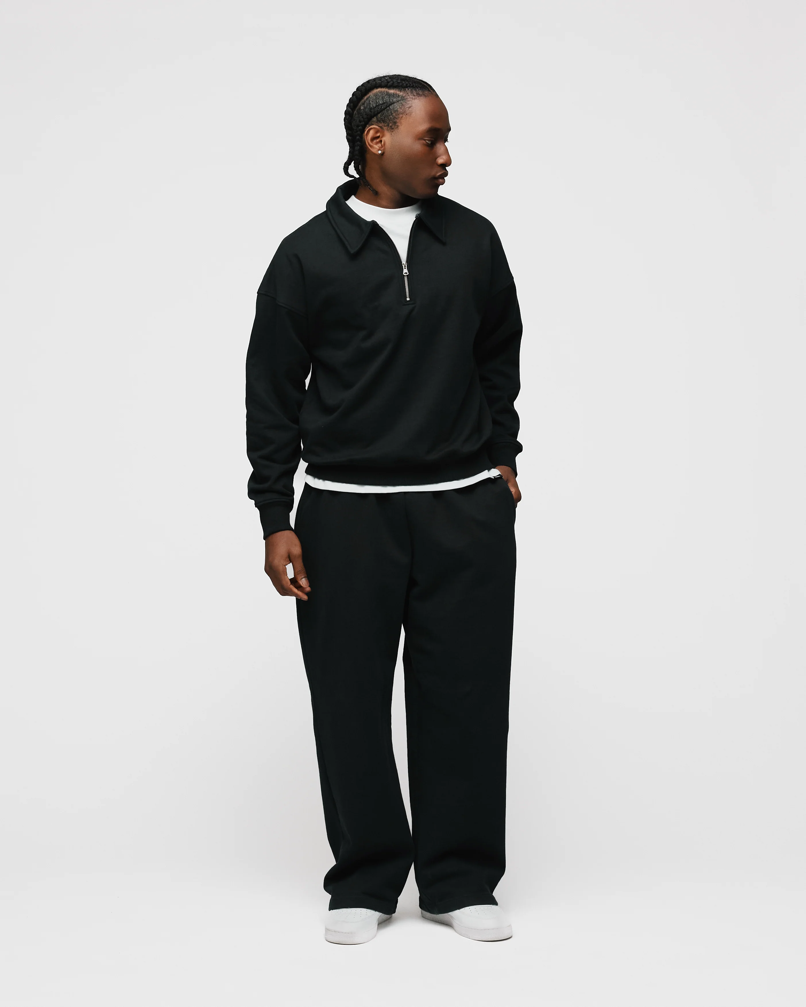 Drop Shoulder 1/4 Zip - Black - Image 4