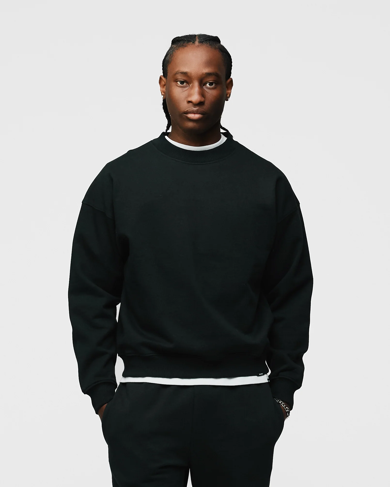 Drop Shoulder Crewneck - Black - Image 3