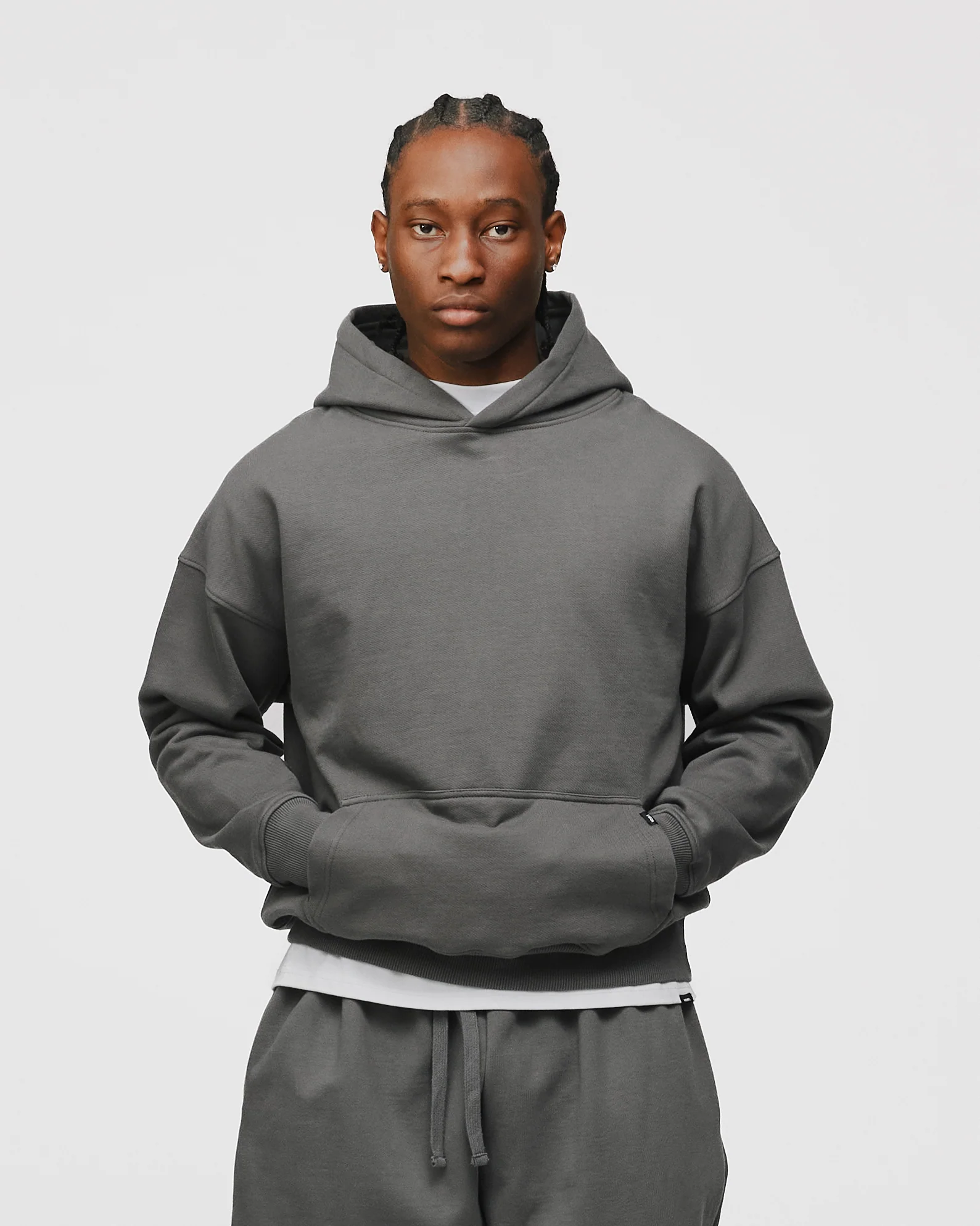 Drop Shoulder Hoodie - Charcoal - Image 3