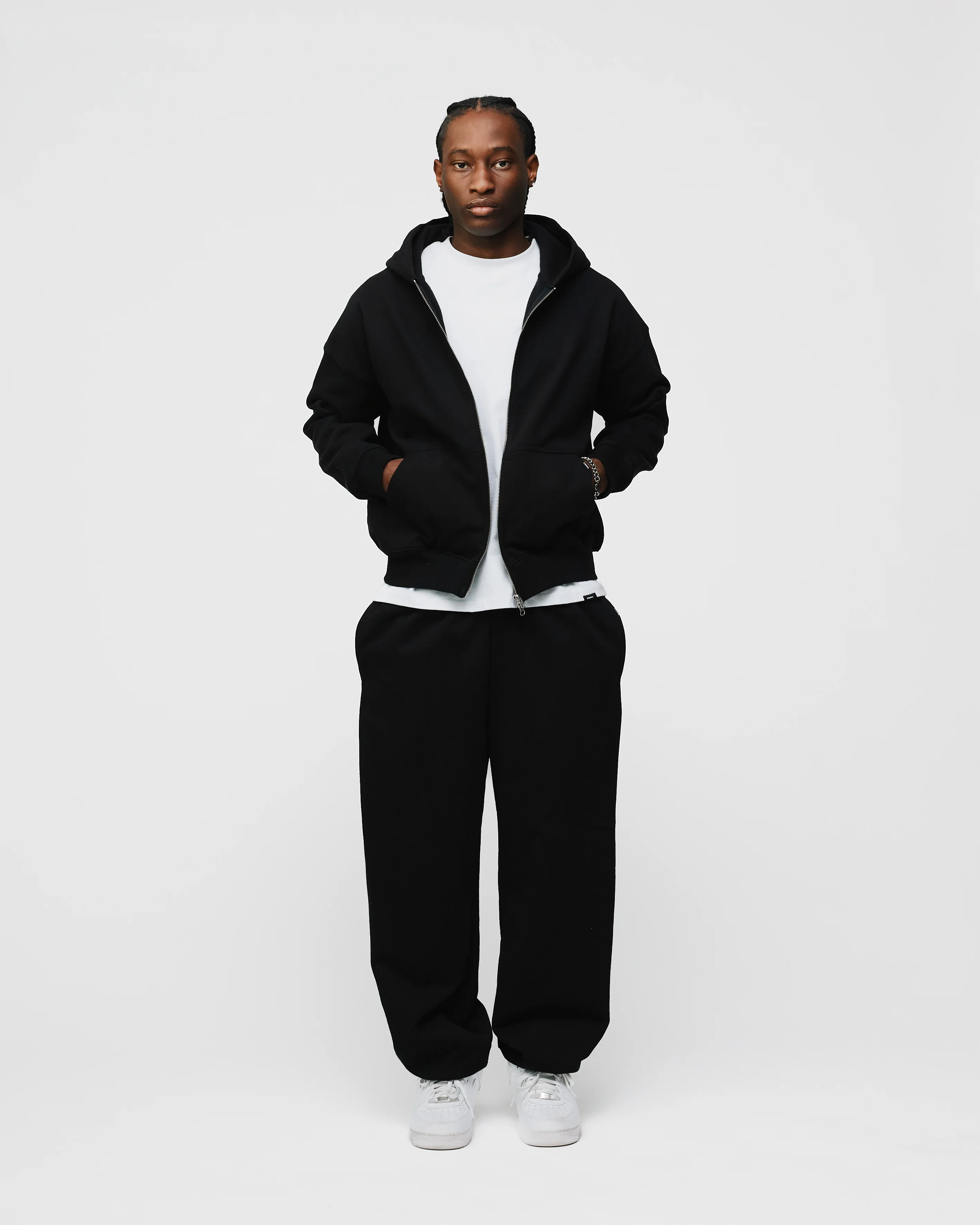 Drop Shoulder Zip Hoodie - Black - Image 4