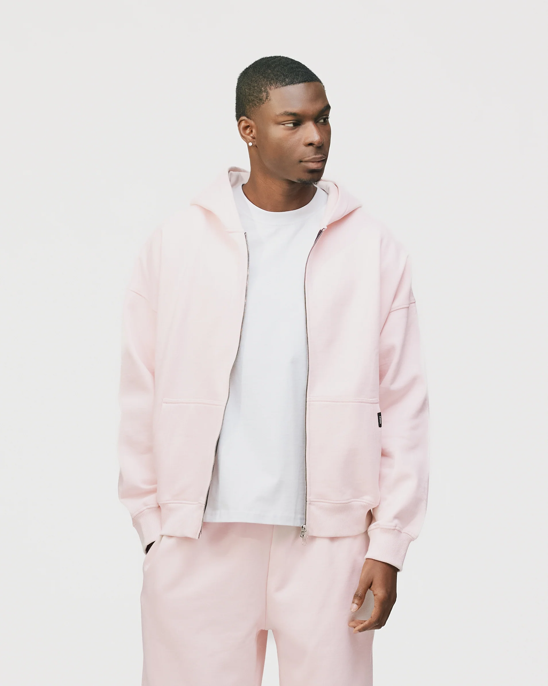 Drop Shoulder Zip Hoodie - Blush - Image 3