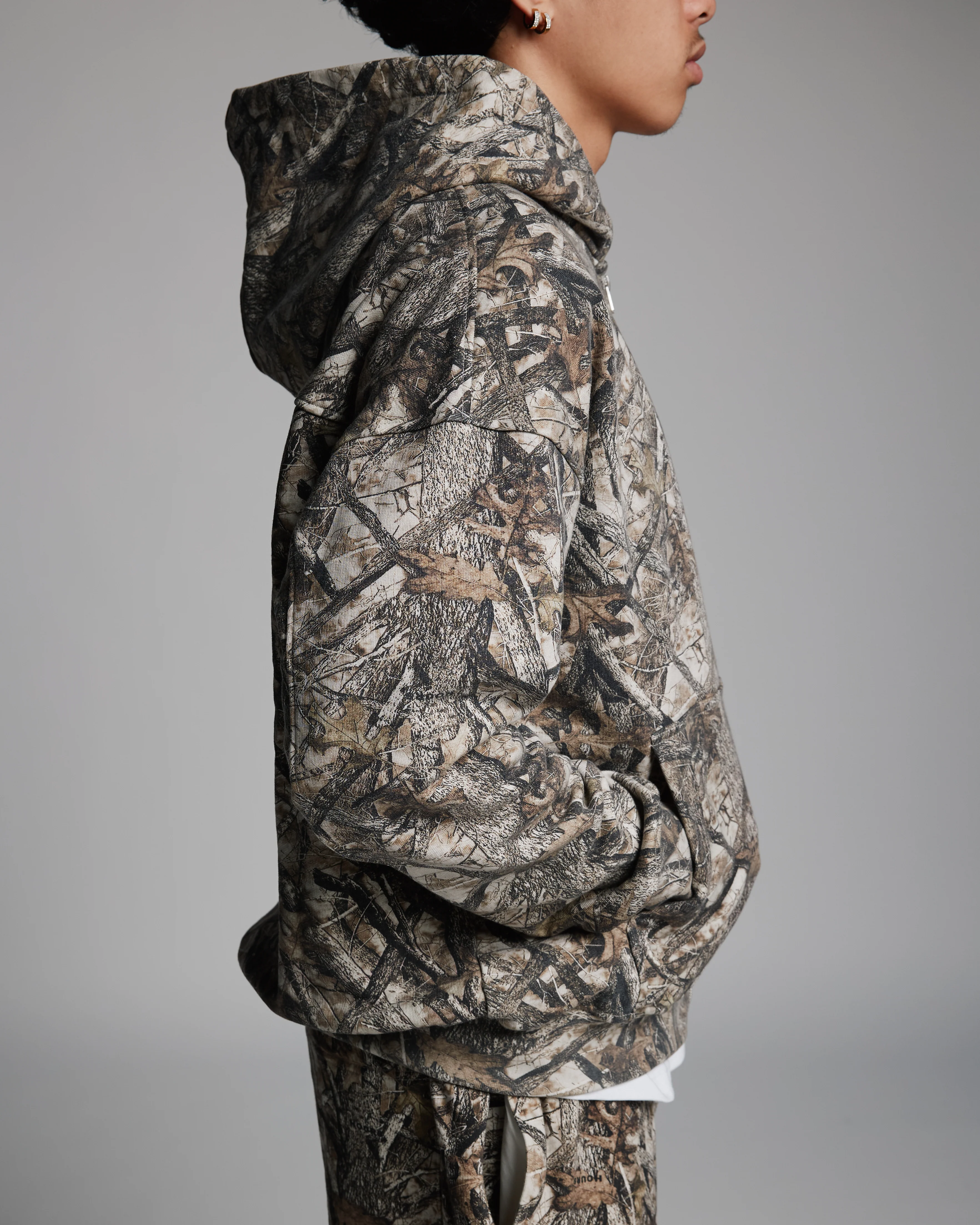 Drop Shoulder Zip Hoodie - Camo - Image 7