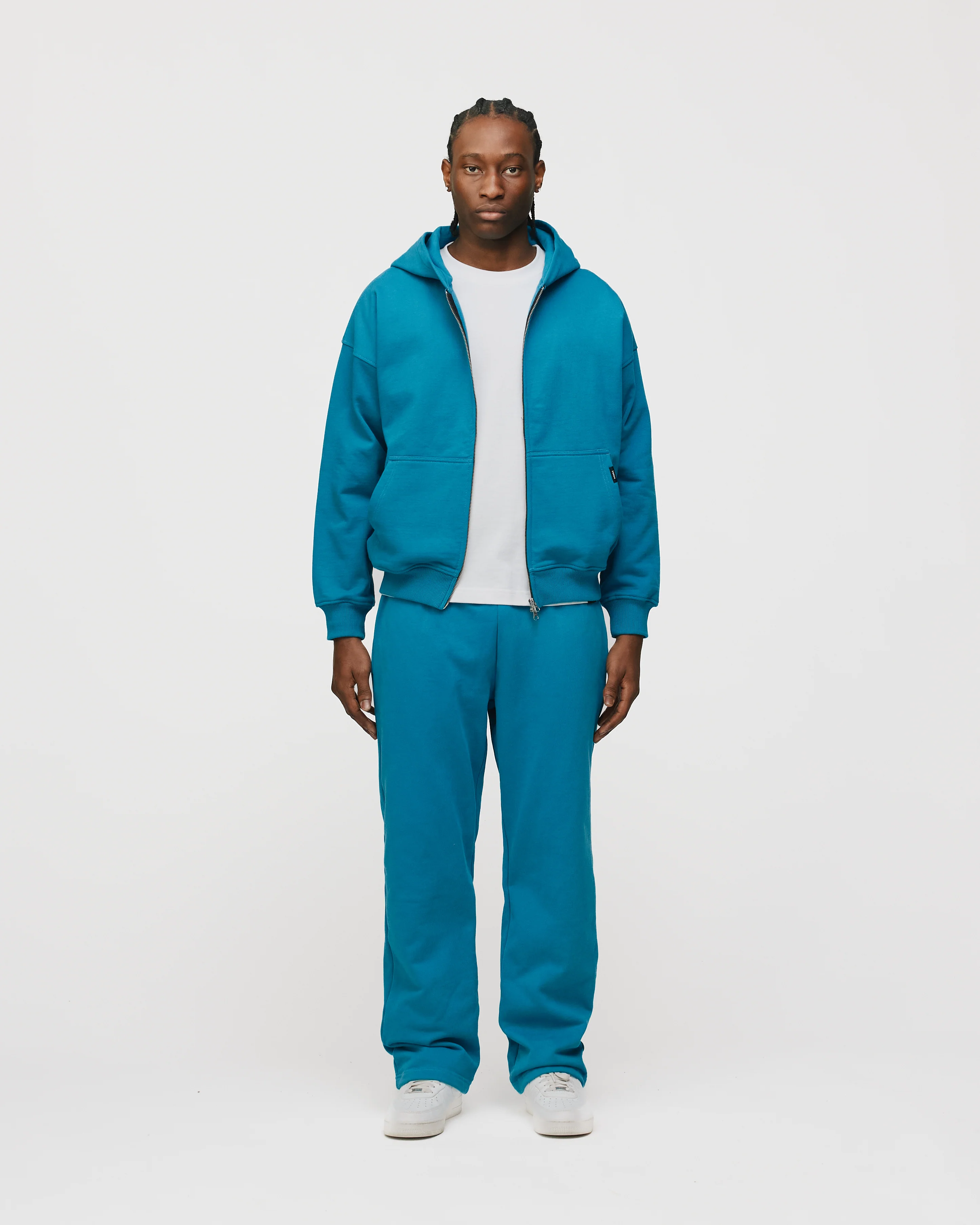 Drop Shoulder Zip Hoodie - Aqua - Image 2