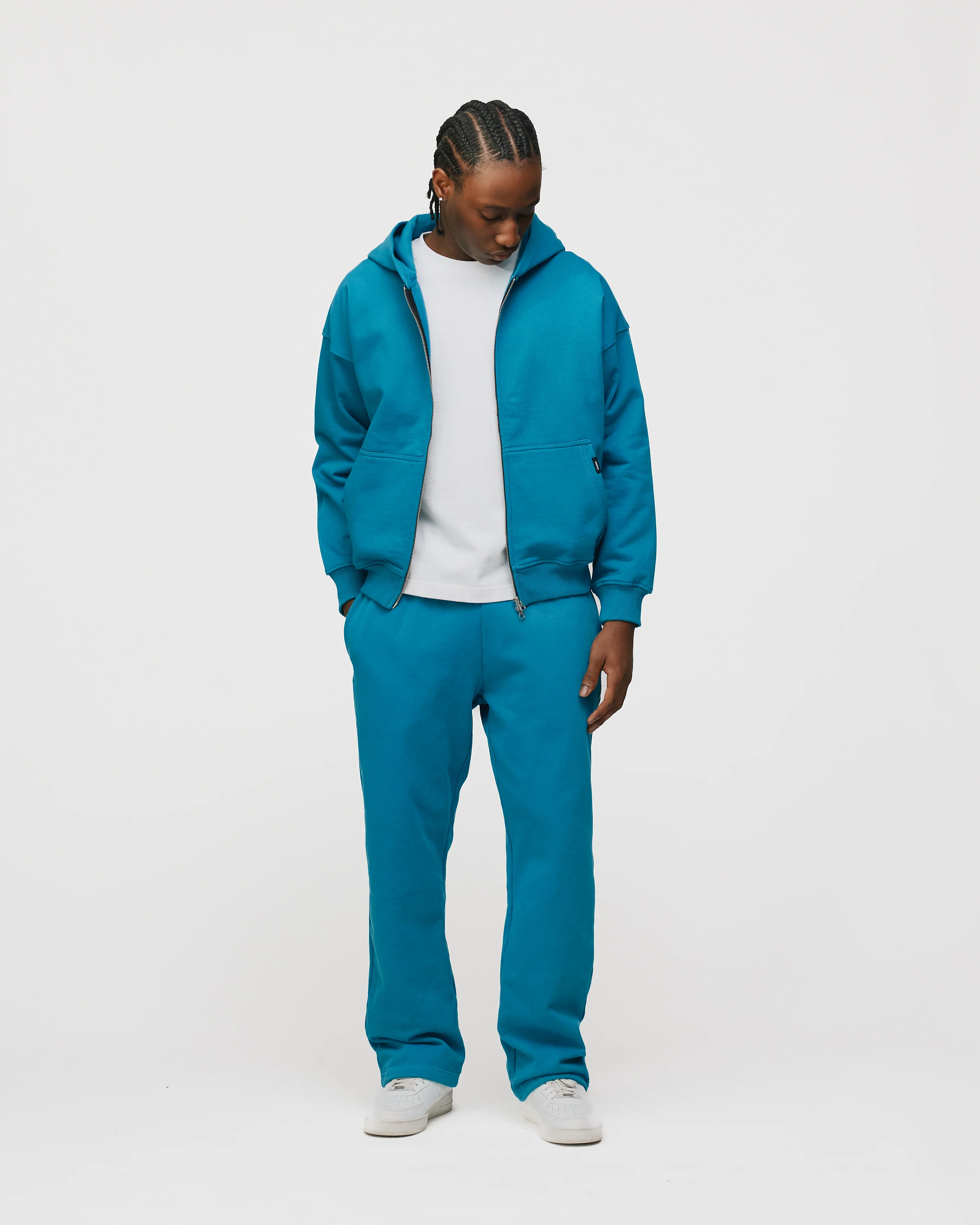 Drop Shoulder Zip Hoodie - Aqua - Image 4