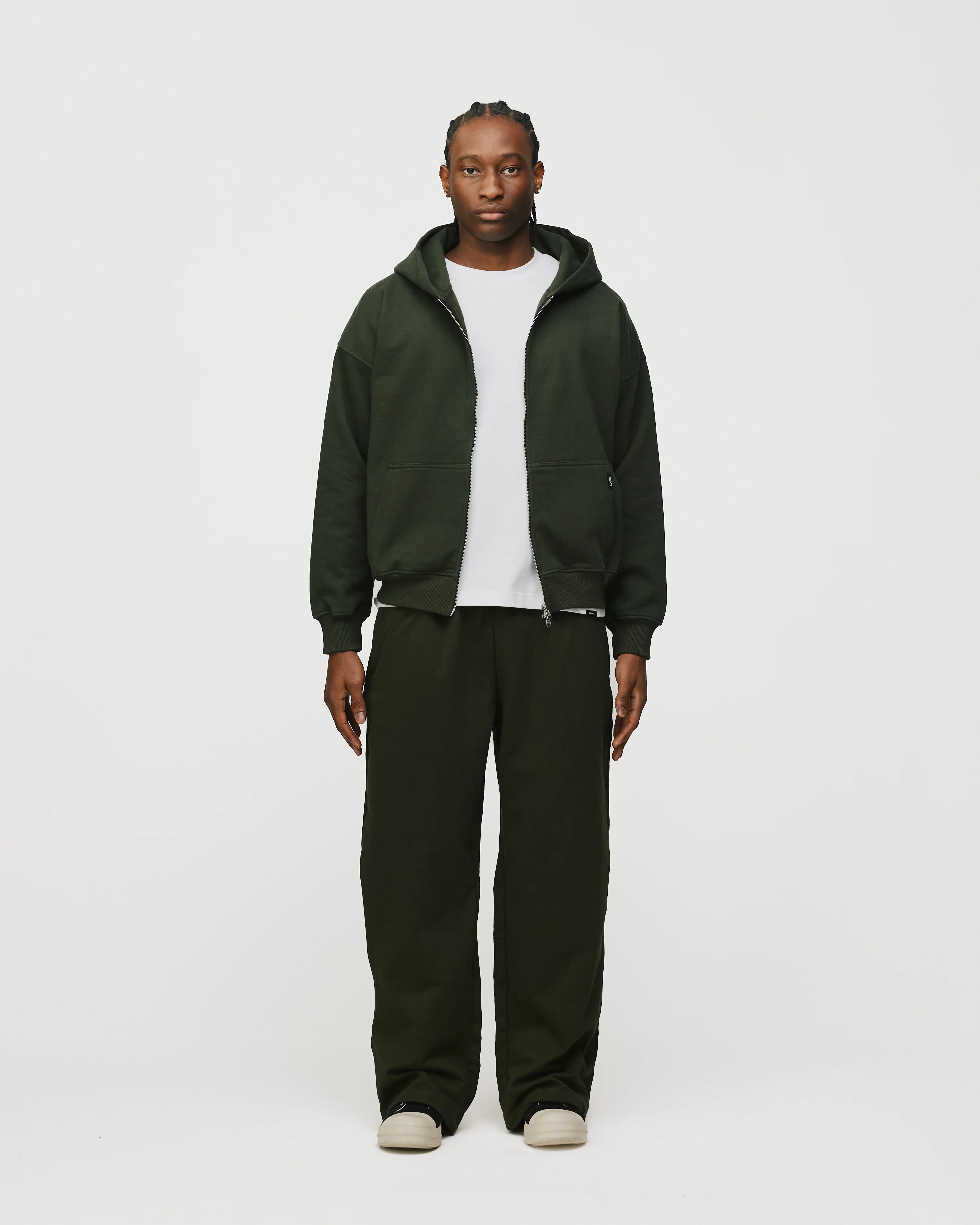 Drop Shoulder Zip Hoodie - Olive - Image 2