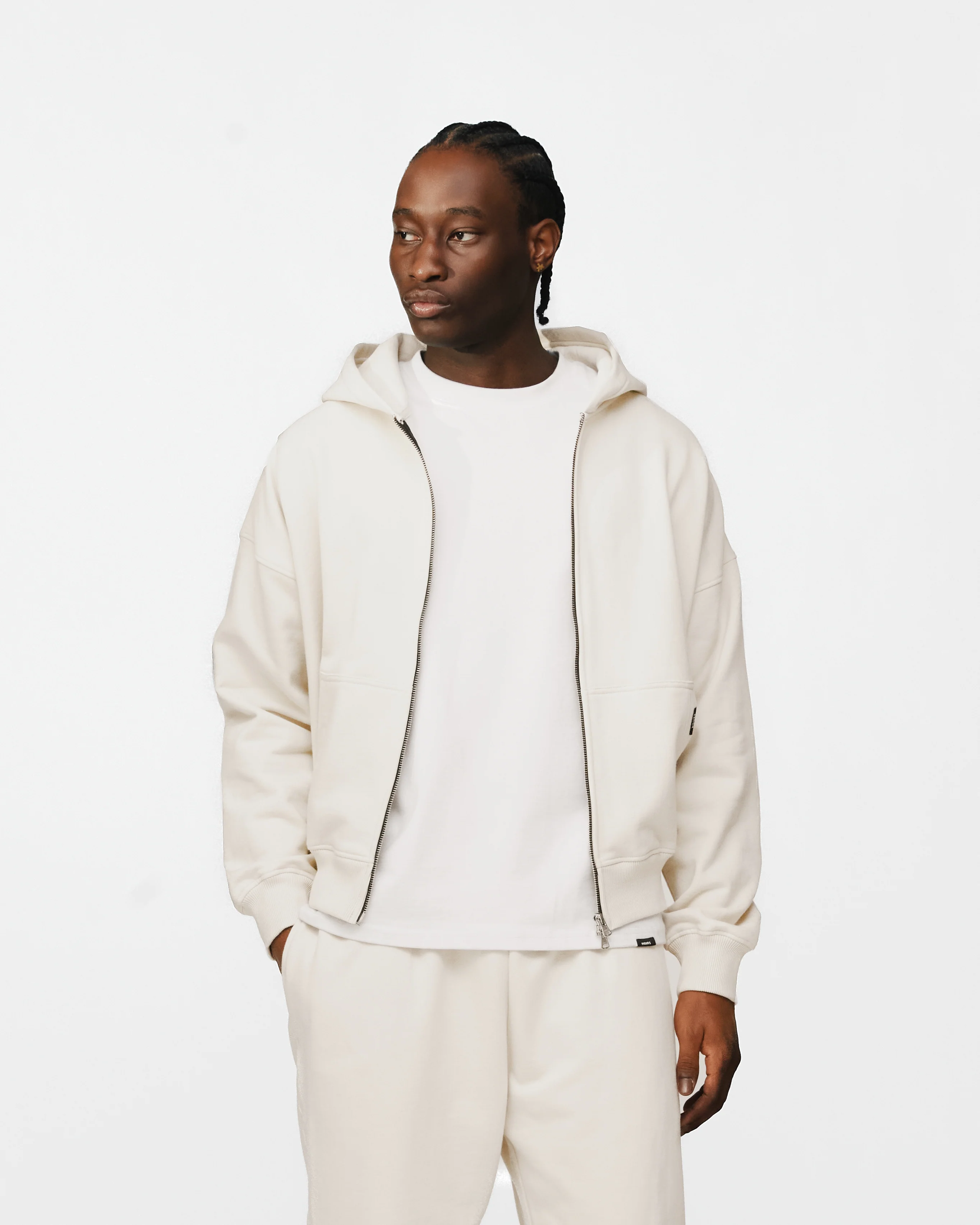 Drop Shoulder Zip Hoodie - Oyster - Image 3