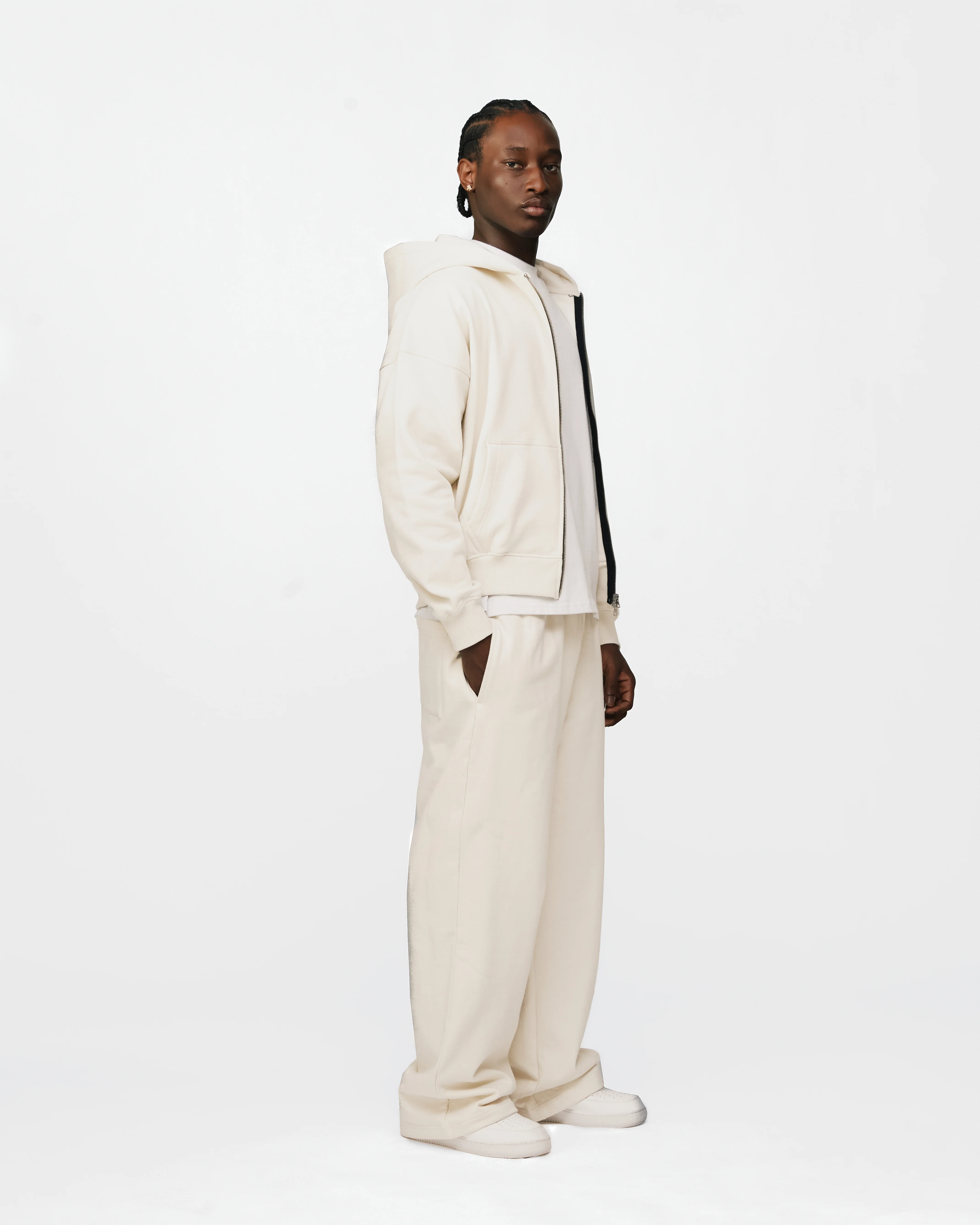 Drop Shoulder Zip Hoodie - Oyster - Image 4