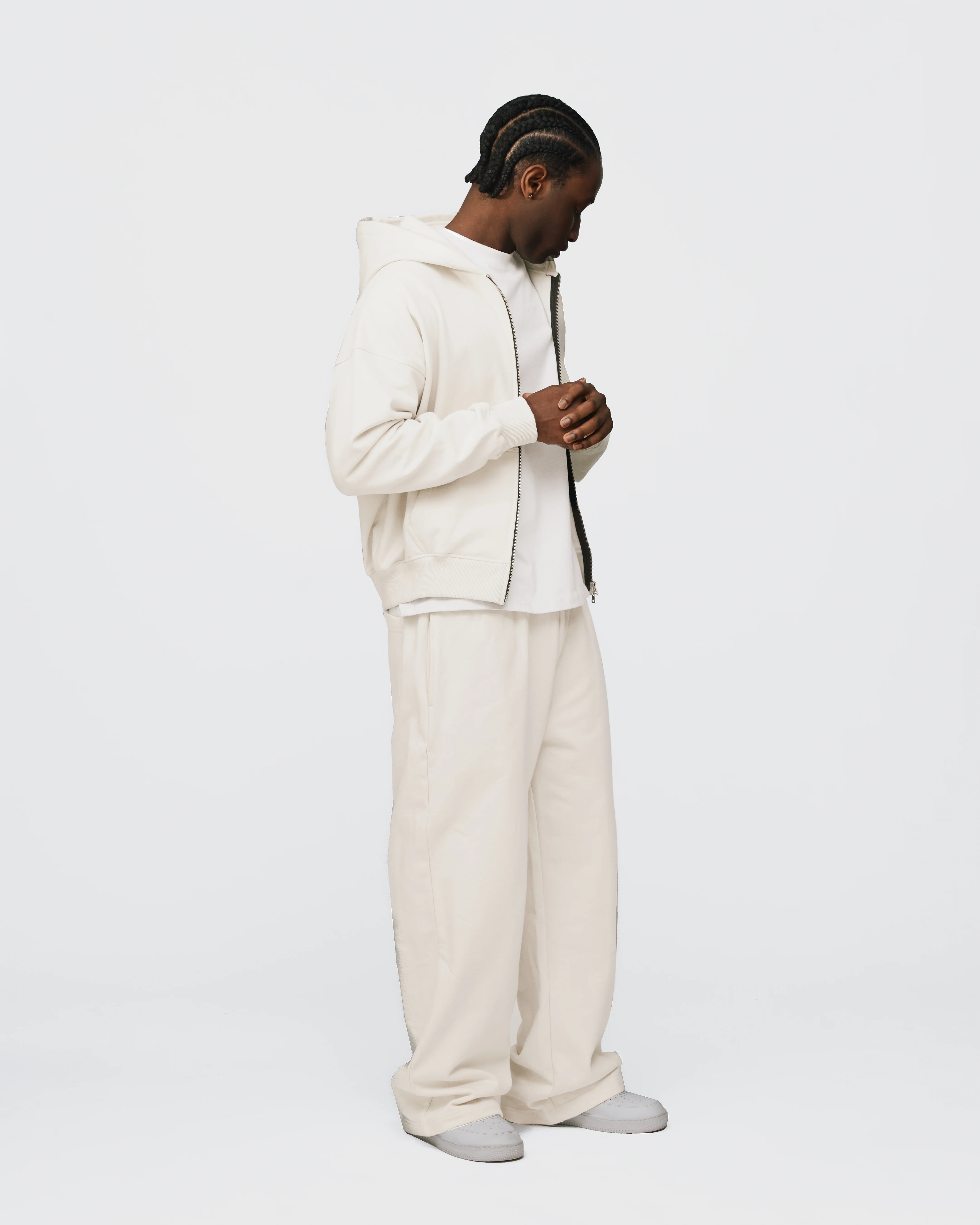 Drop Shoulder Zip Hoodie - Oyster - Image 5