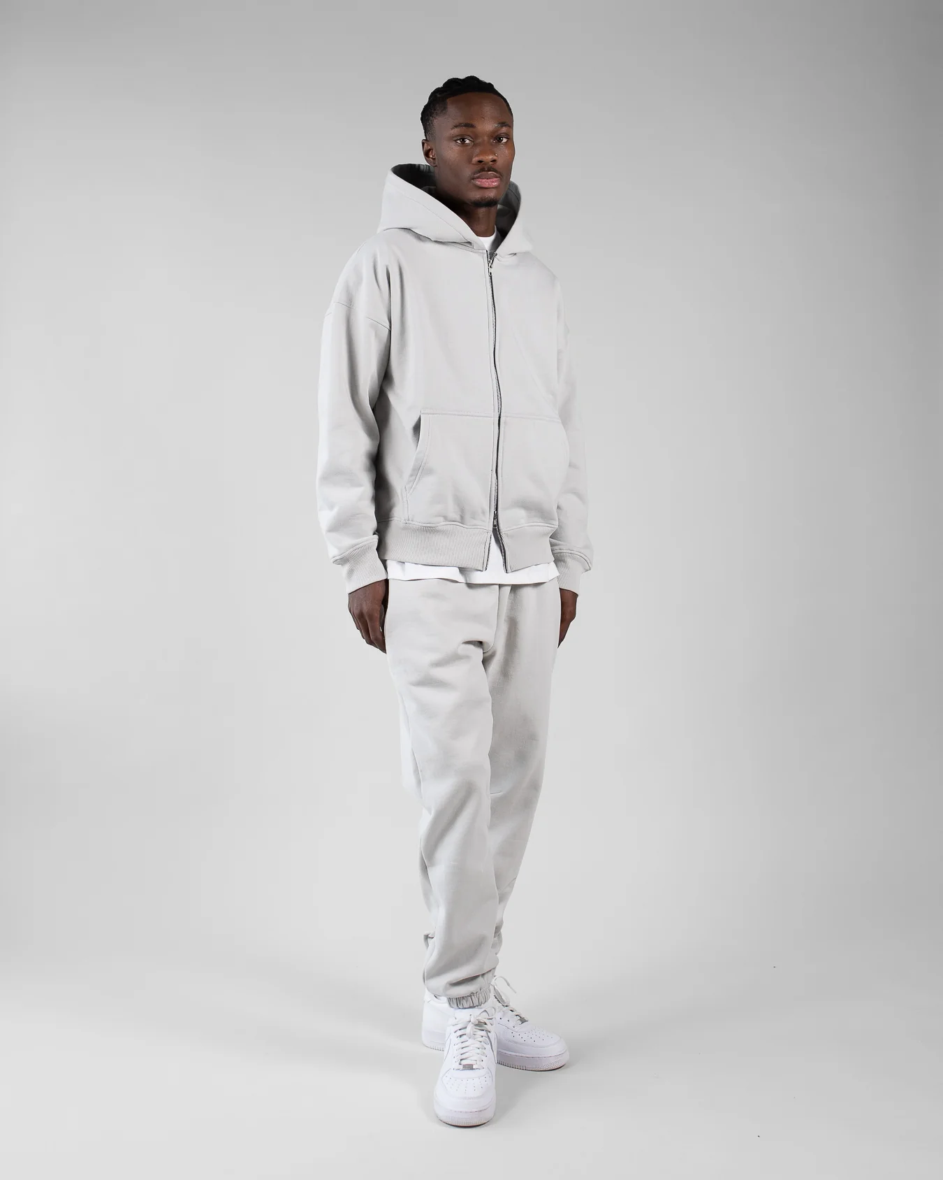 Drop Shoulder Zip Hoodie - Stone - Image 5