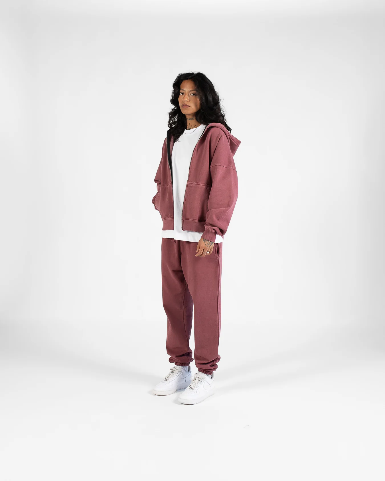 Drop Shoulder Zip Hoodie - Vintage Burgundy - Image 6