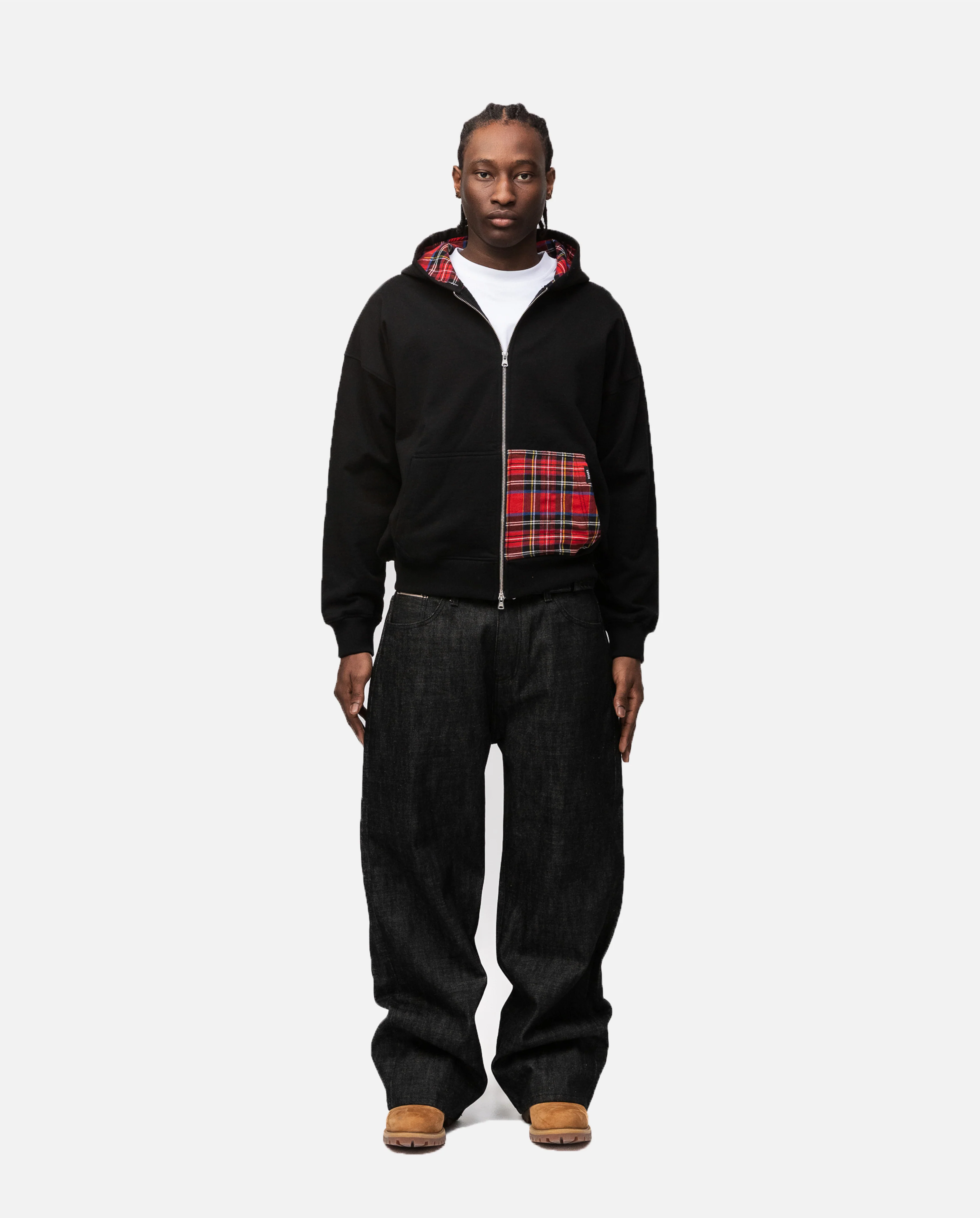 Flannel Zip Hoodie - Black - Image 2