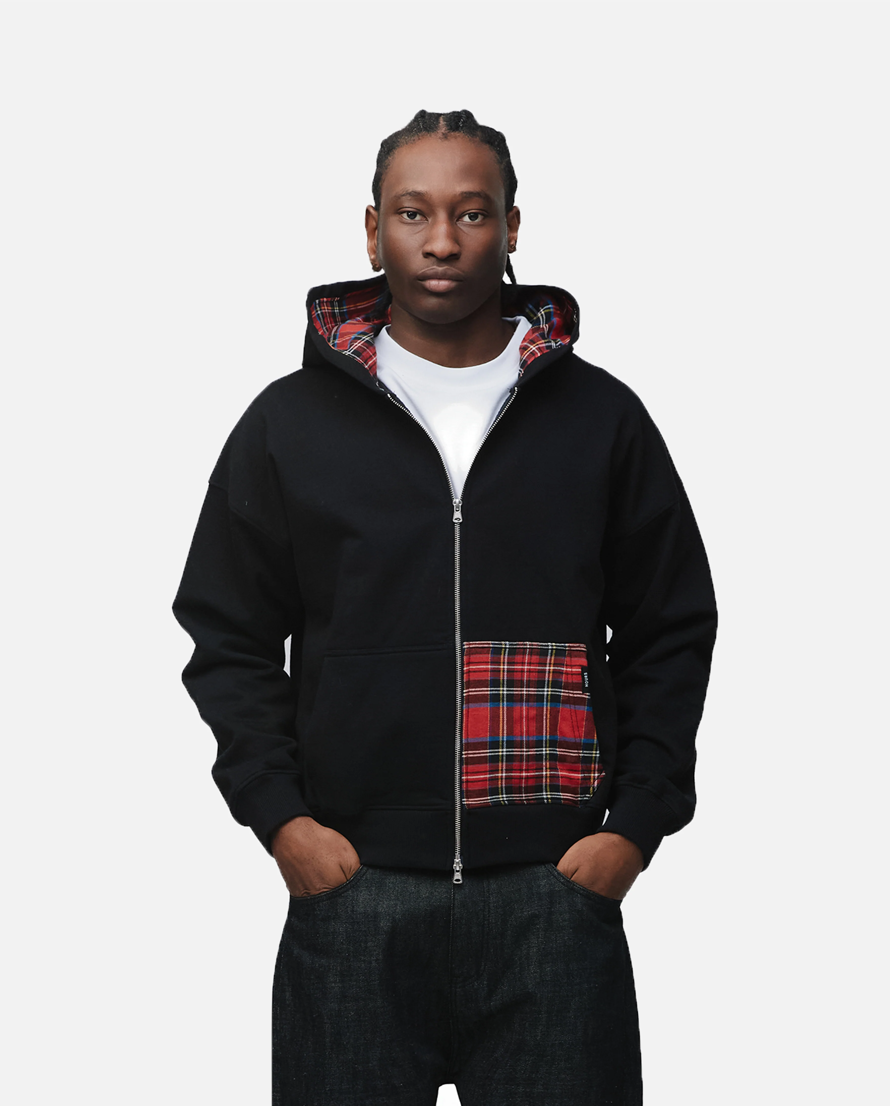Flannel Zip Hoodie - Black - Image 3