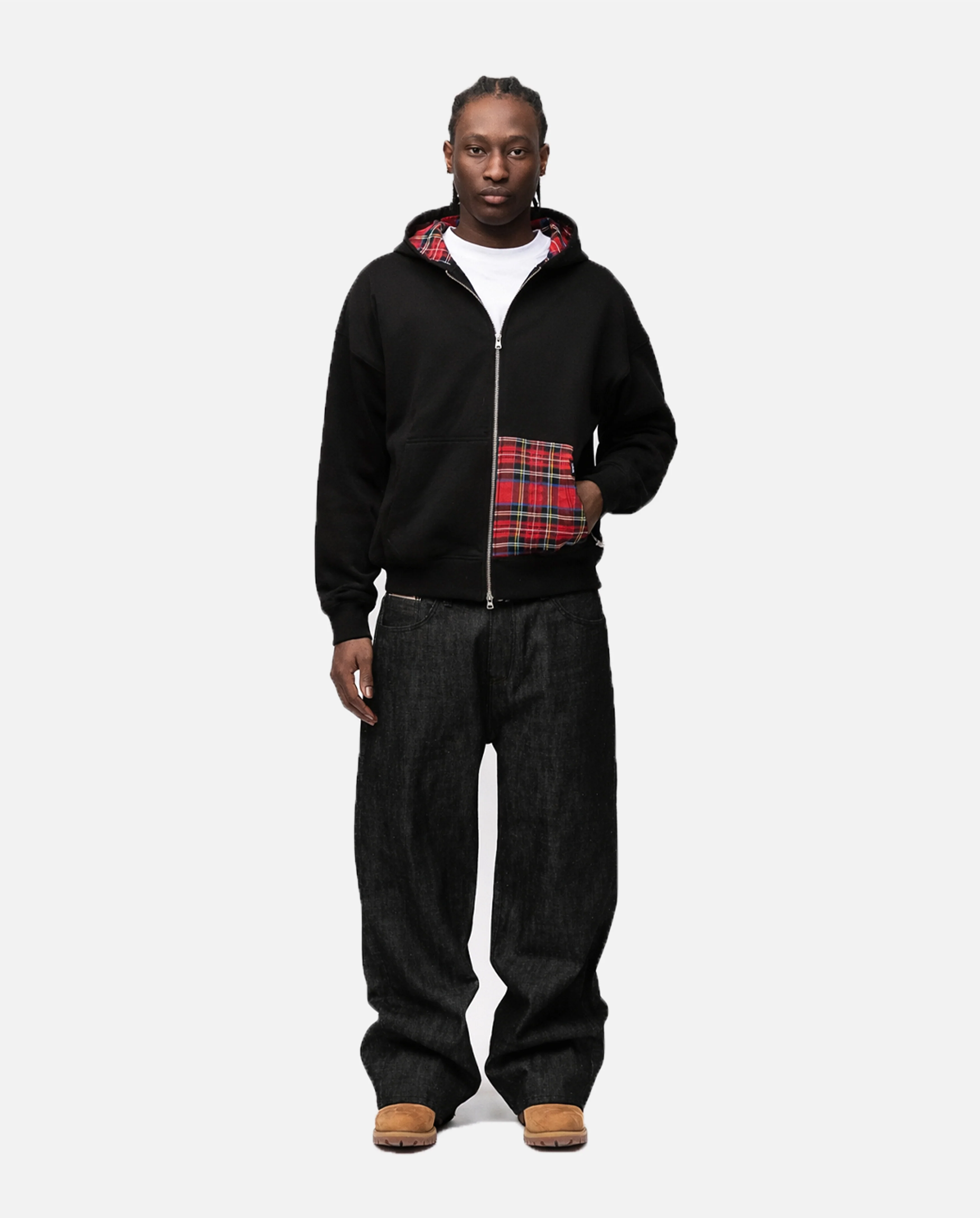Flannel Zip Hoodie - Black - Image 4