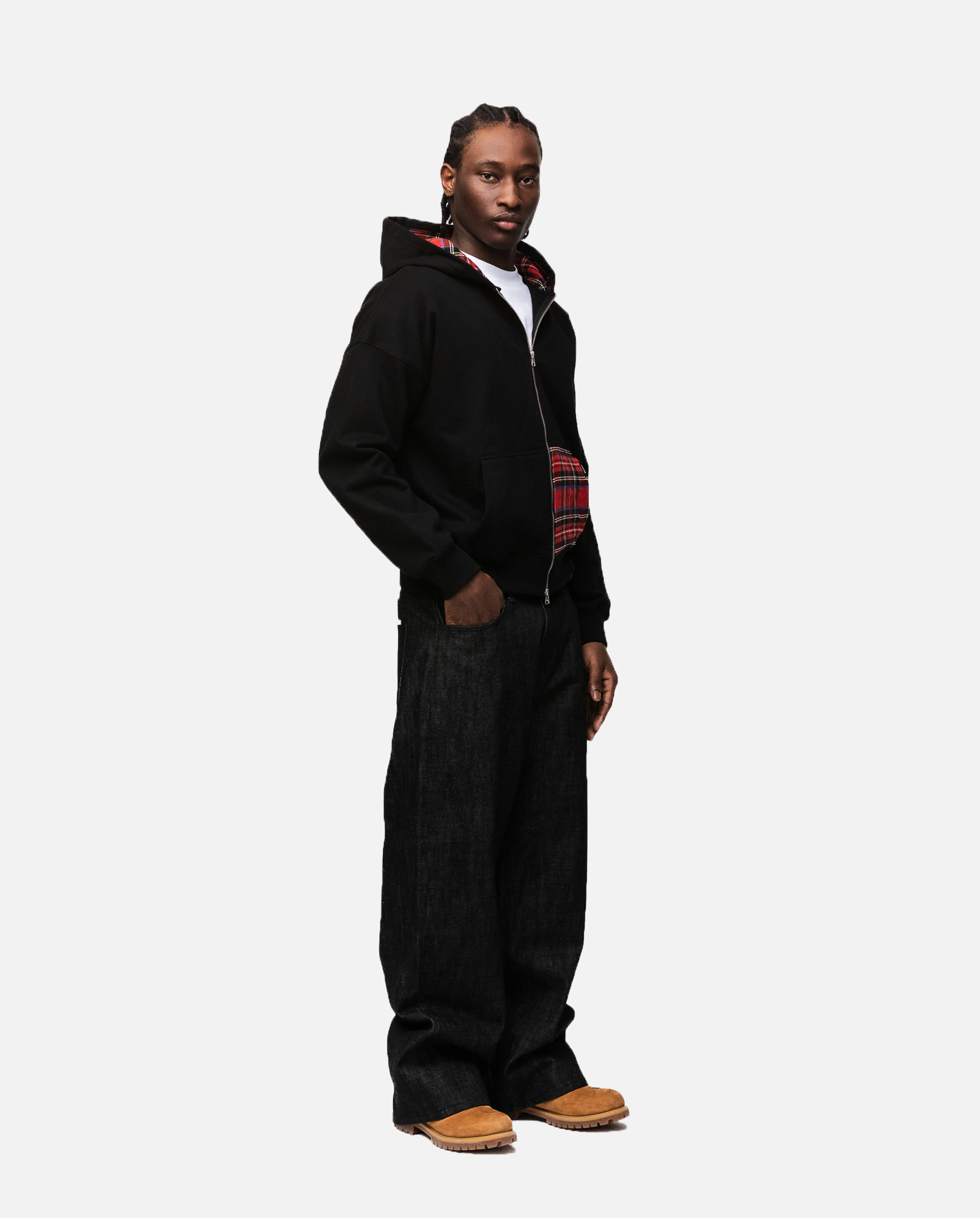 Flannel Zip Hoodie - Black - Image 5