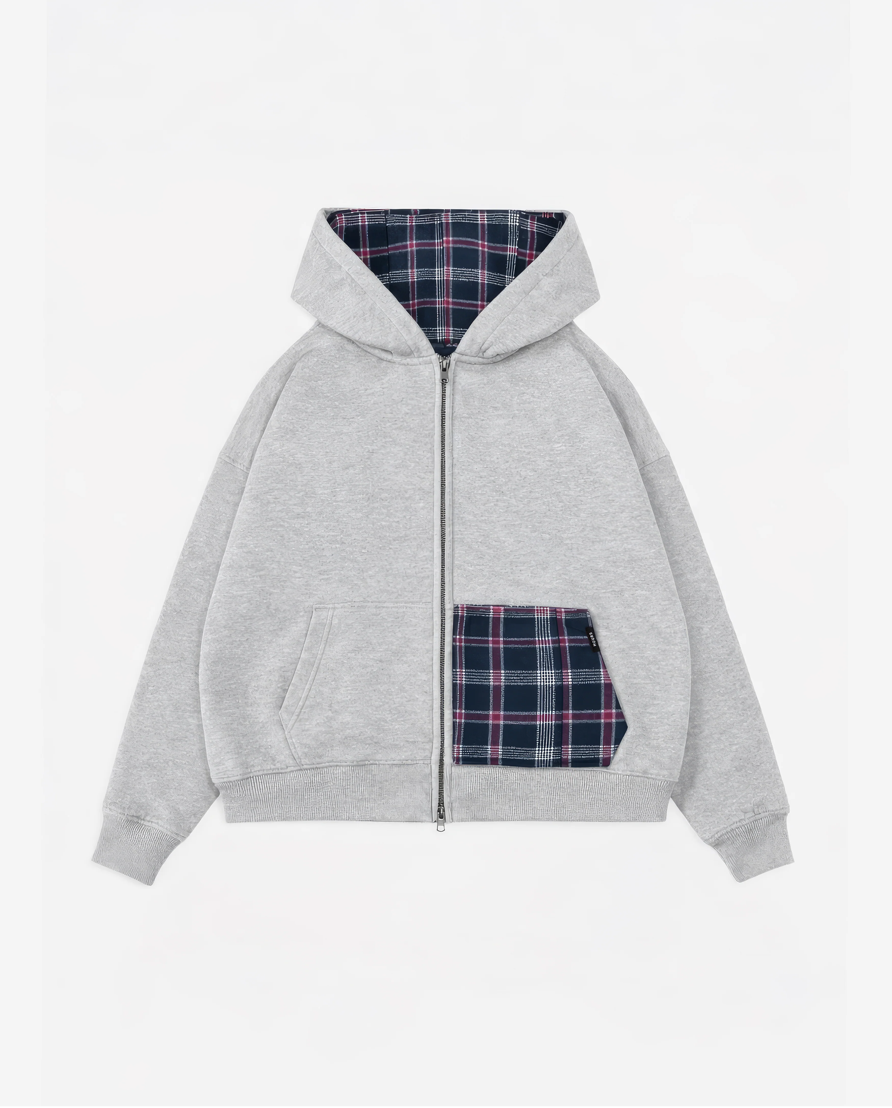 Flannel Zip Hoodie - Grey