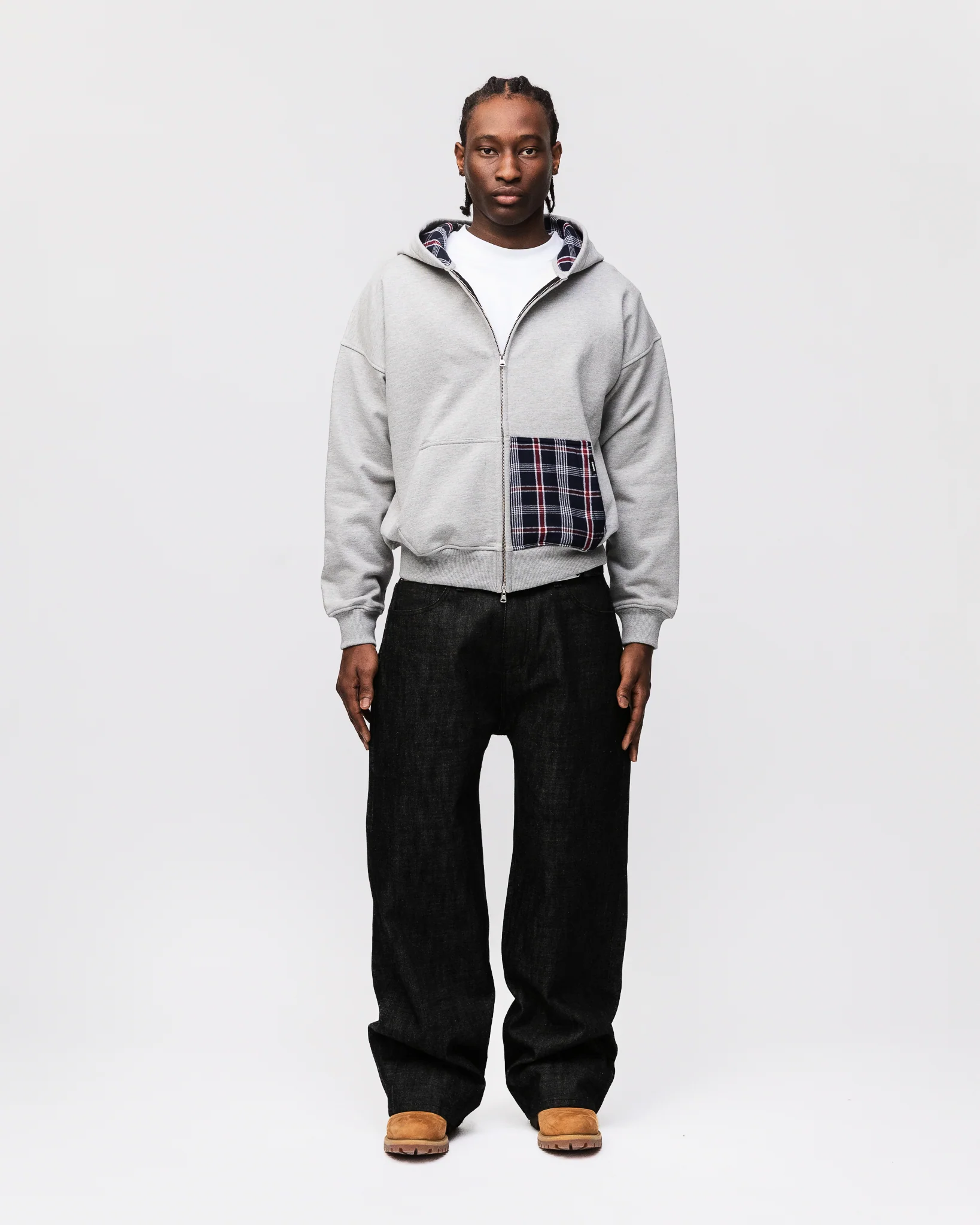 Flannel Zip Hoodie - Grey - Image 2