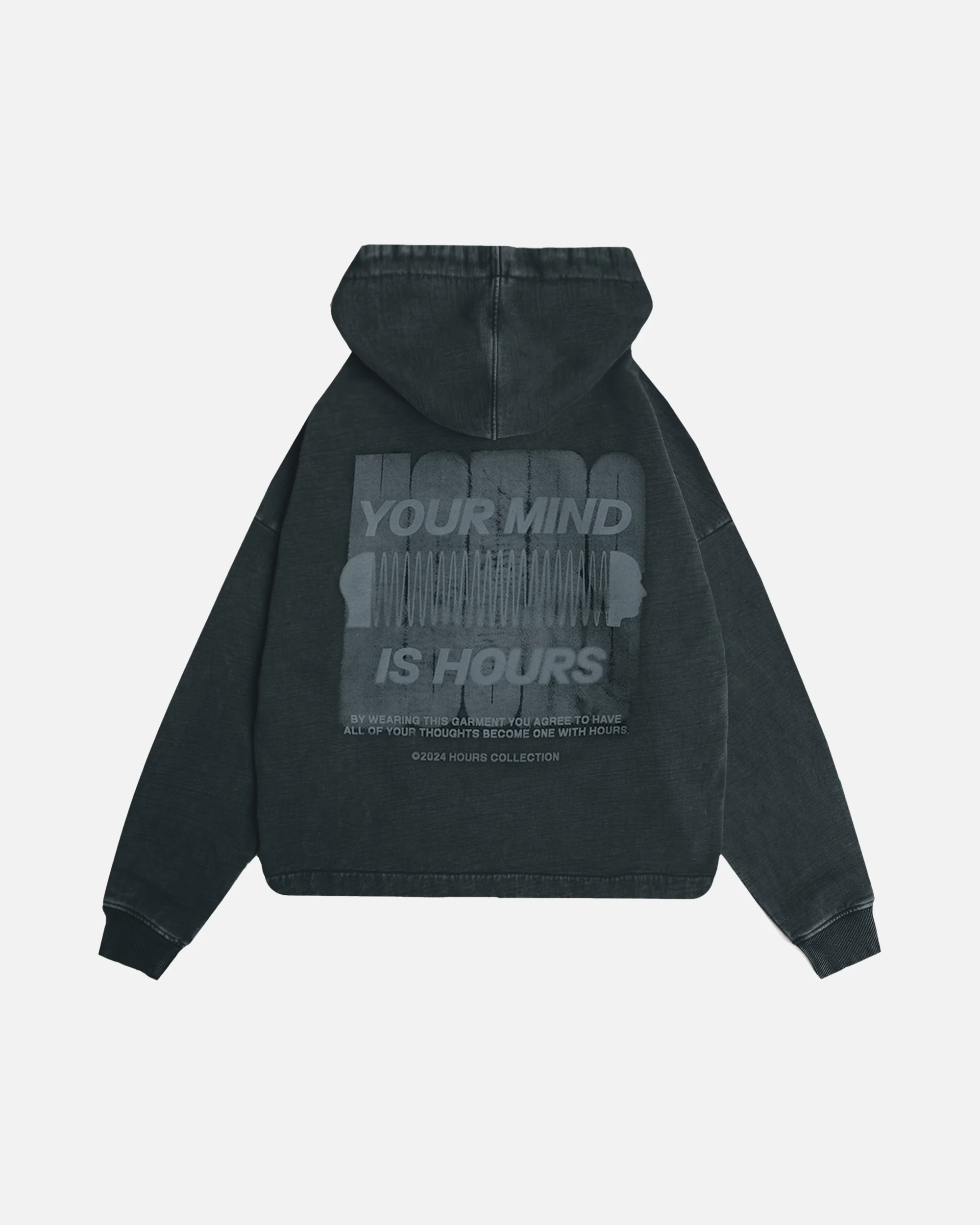 Mind Connection Cropped Zip Hoodie - Vintage Black