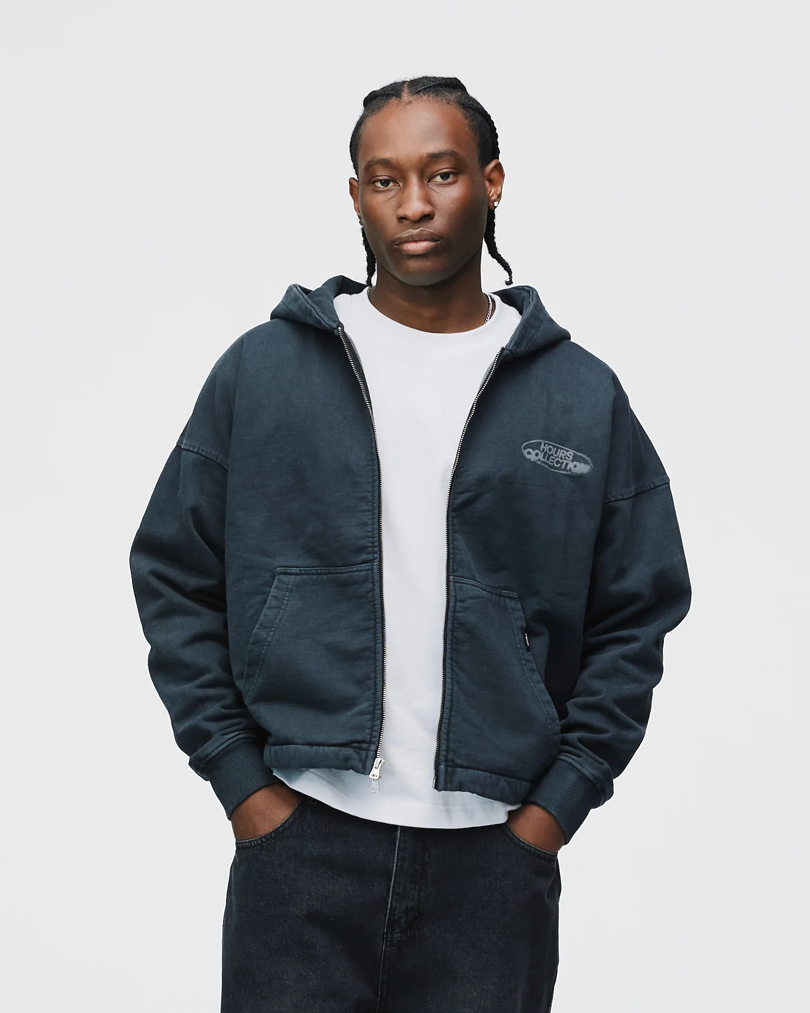 Mind Connection Cropped Zip Hoodie - Vintage Black - Image 3