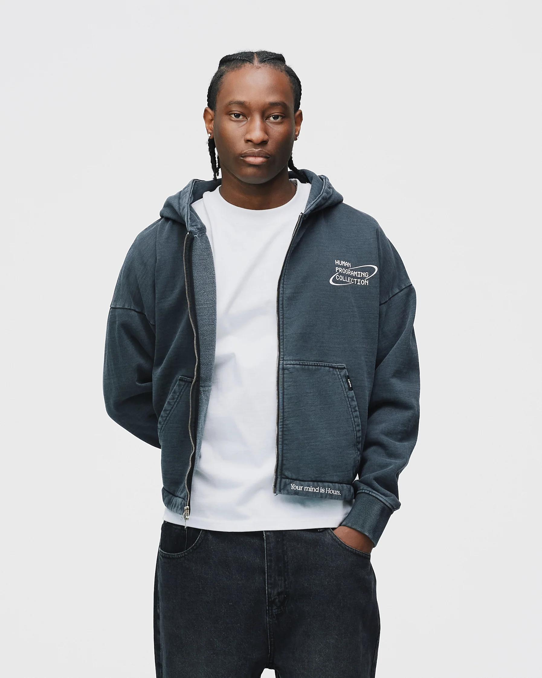 Mind is Hours Cropped Zip Hoodie - Vintage Black - Image 3