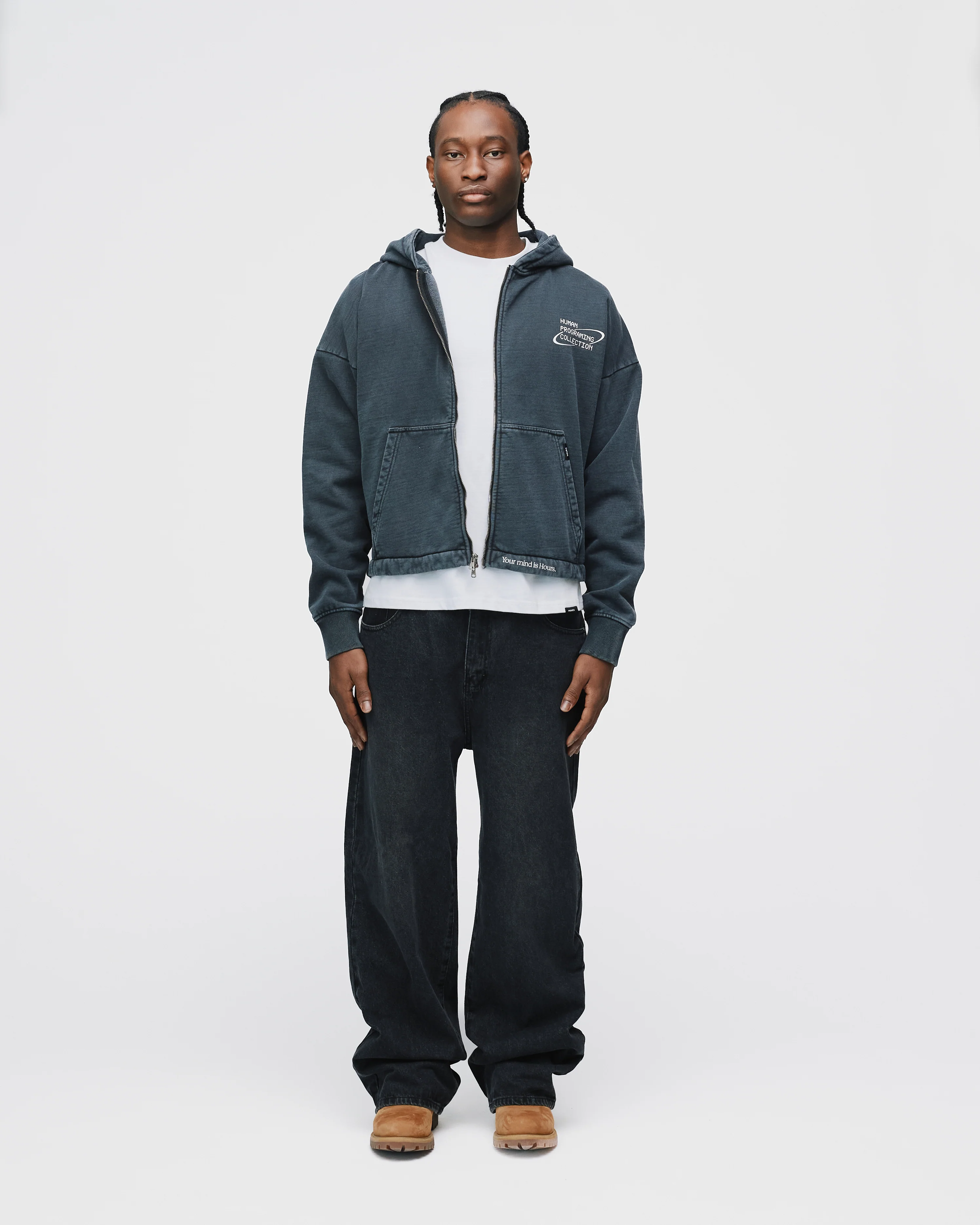Mind is Hours Cropped Zip Hoodie - Vintage Black - Image 4